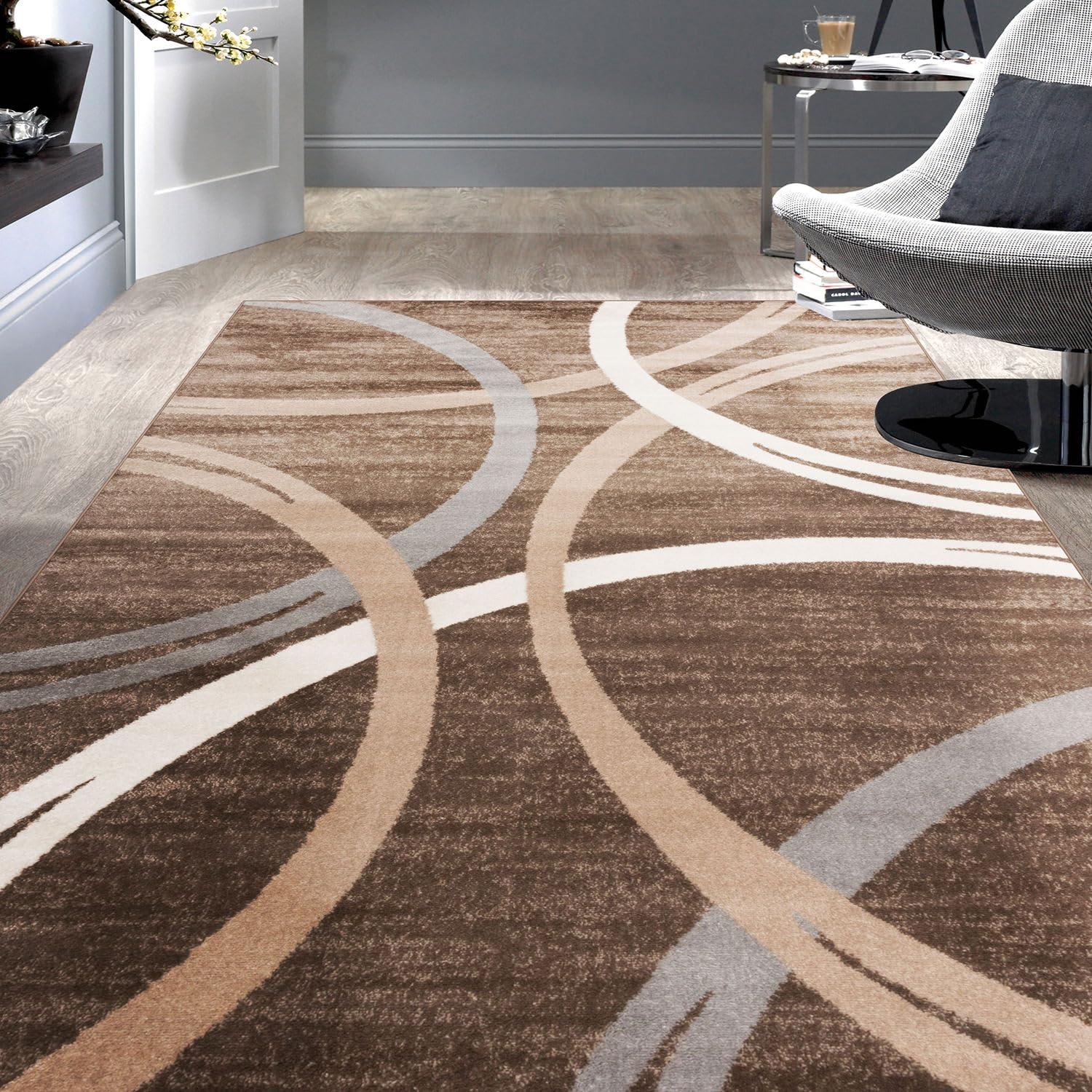 World Rug Gallery Contemporary Abstract Circles Design Brown 7'10" x 10'2" Area Rug