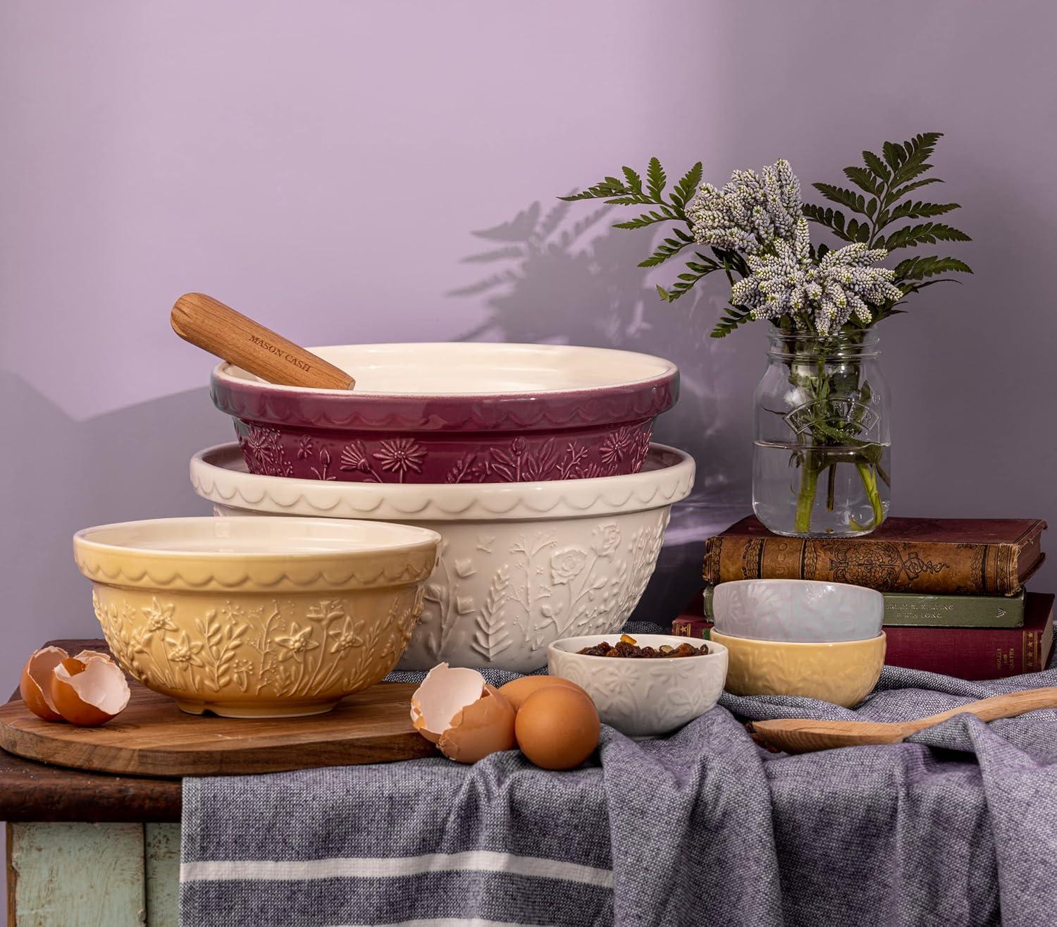 Purple Embossed Floral Ceramic Mixing Bowl