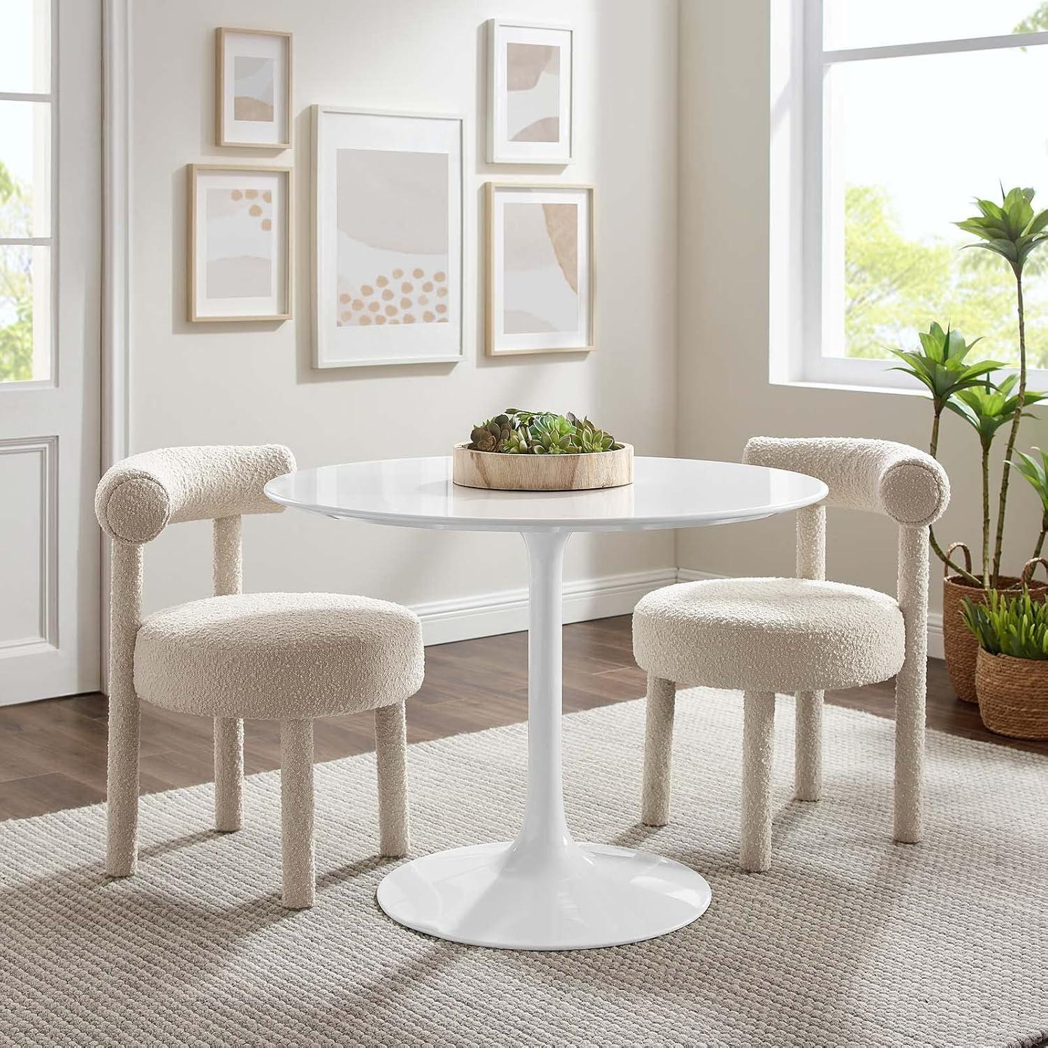 Mid-Century Modern 40" Round White Wood Dining Table