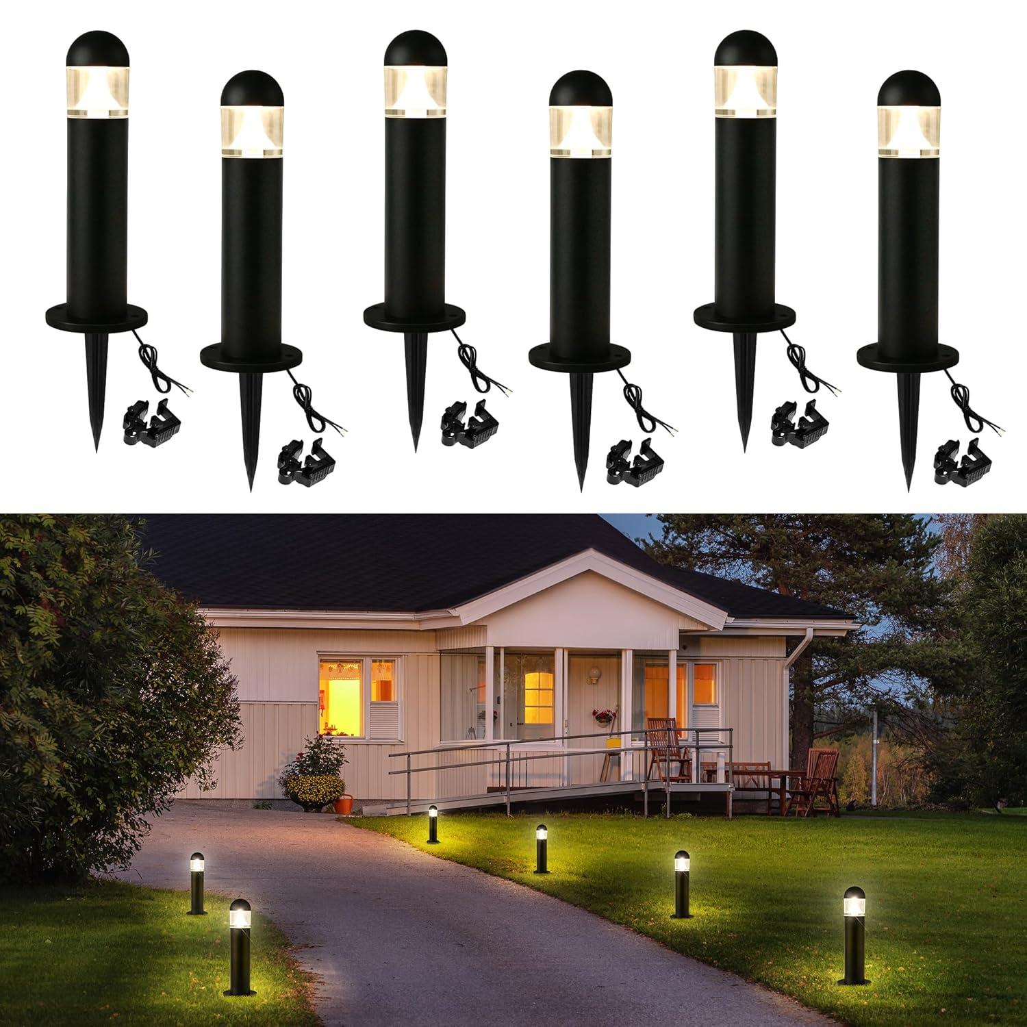 6 Pack Low Voltage Landscape Pathway Lights, 12V LED Bollard Light IP67 Waterproof, Outdoor Driveway Walkway Wired Lights (Included Connector) - Yard Garden Lawn, 2700K Warm White