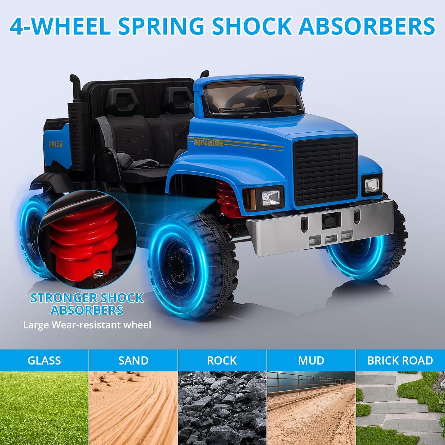 24V Ride On Truck with Remote Control Electric UTV Vehicles with Dump Bed, 4WD Power 4x200W Motors,4xSpring Suspension, 3 Speeds, 2 Seater Kids Ride On Toys Best Gifts for Kids