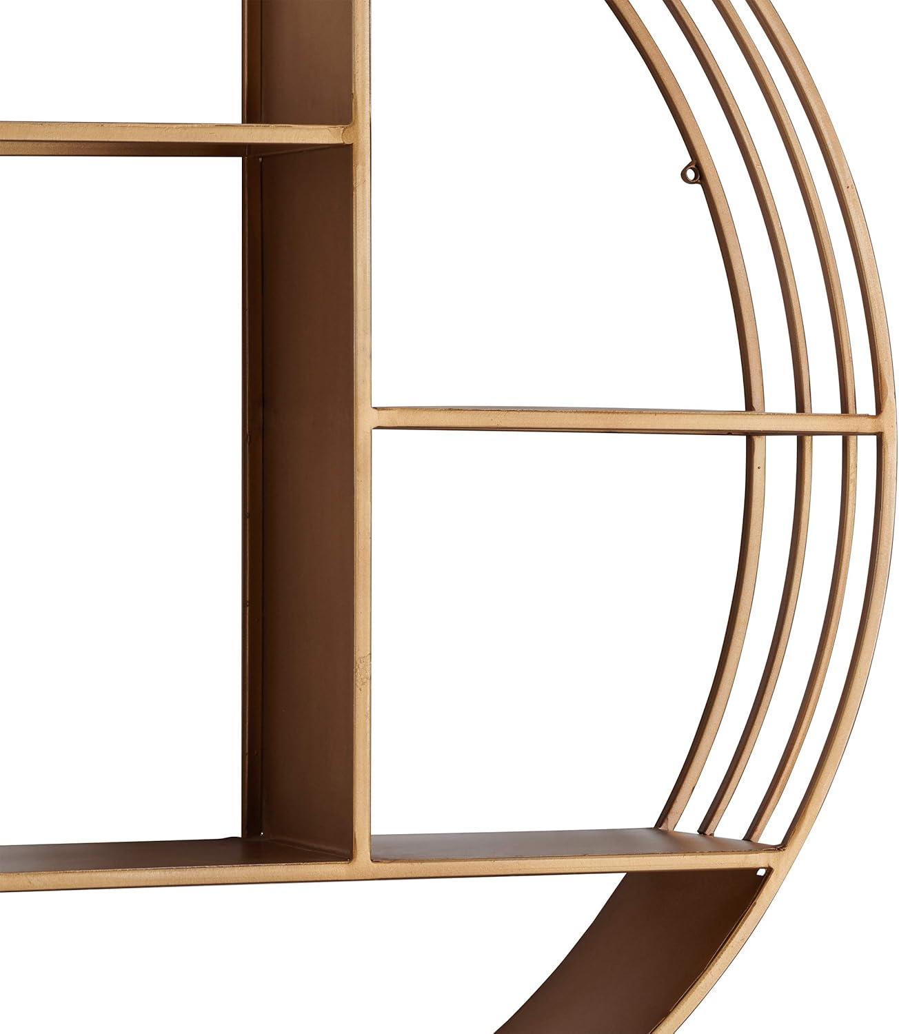 Elegant Gold Circular Metal Wall Shelf, 29.5" Modern Storage