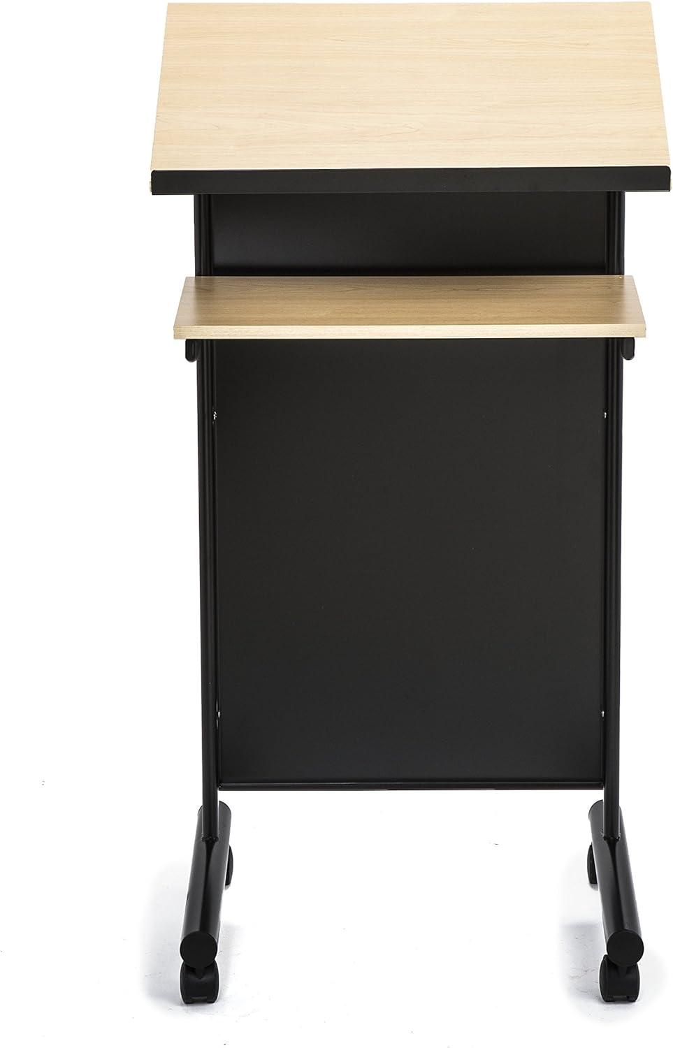 Audio-Visual Direct Lectern (45" H x 17" D x 23" L)- Modern Wood & Metal Podium Wheels -Beech/Black-