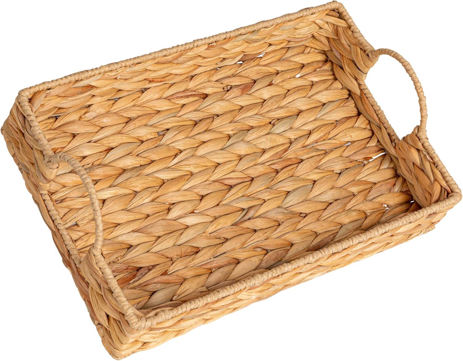 Water Hyacinth Woven Tray With Cutout Handles