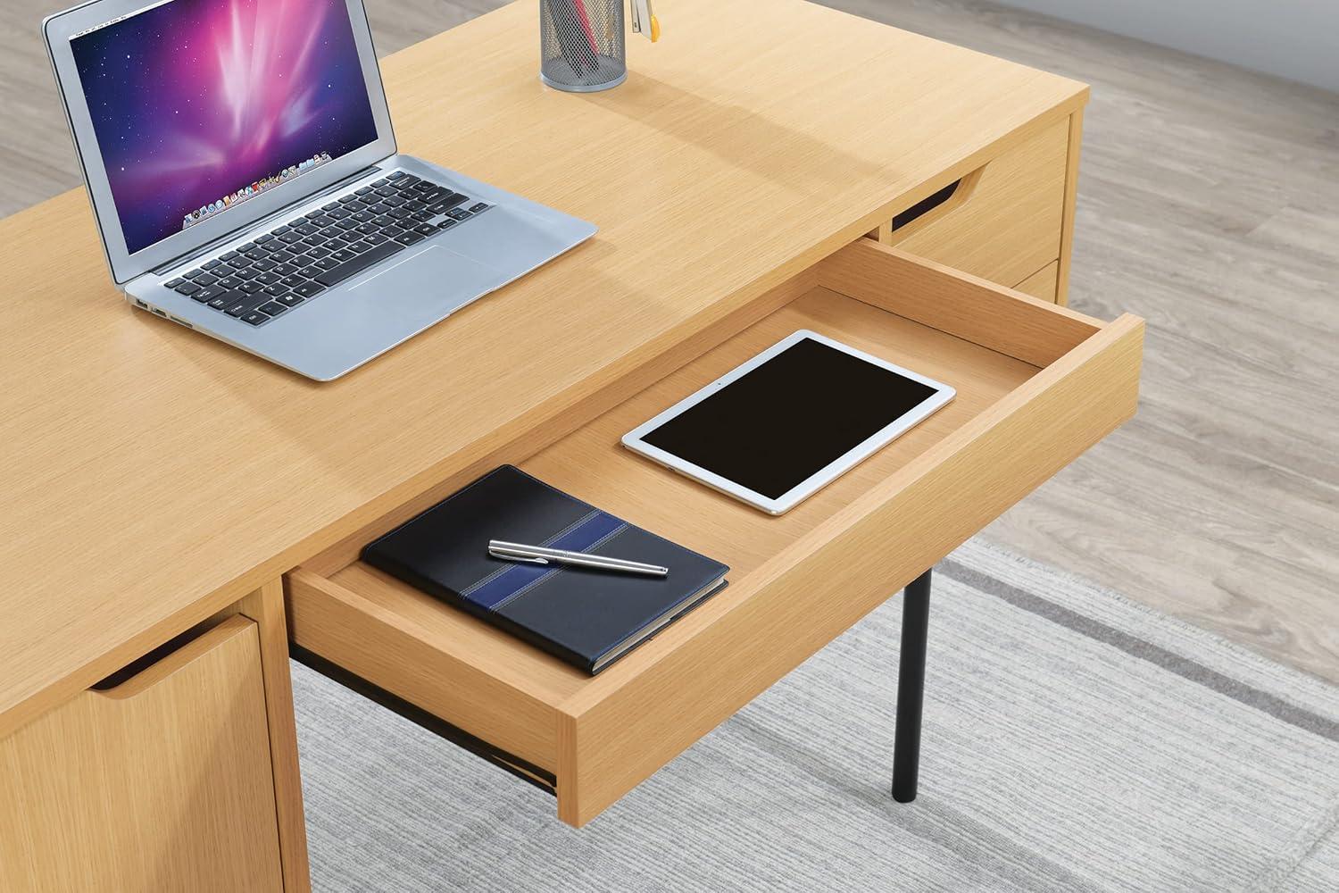 Denmark Engineered Wood Executive Desk with Power in Natural Finish