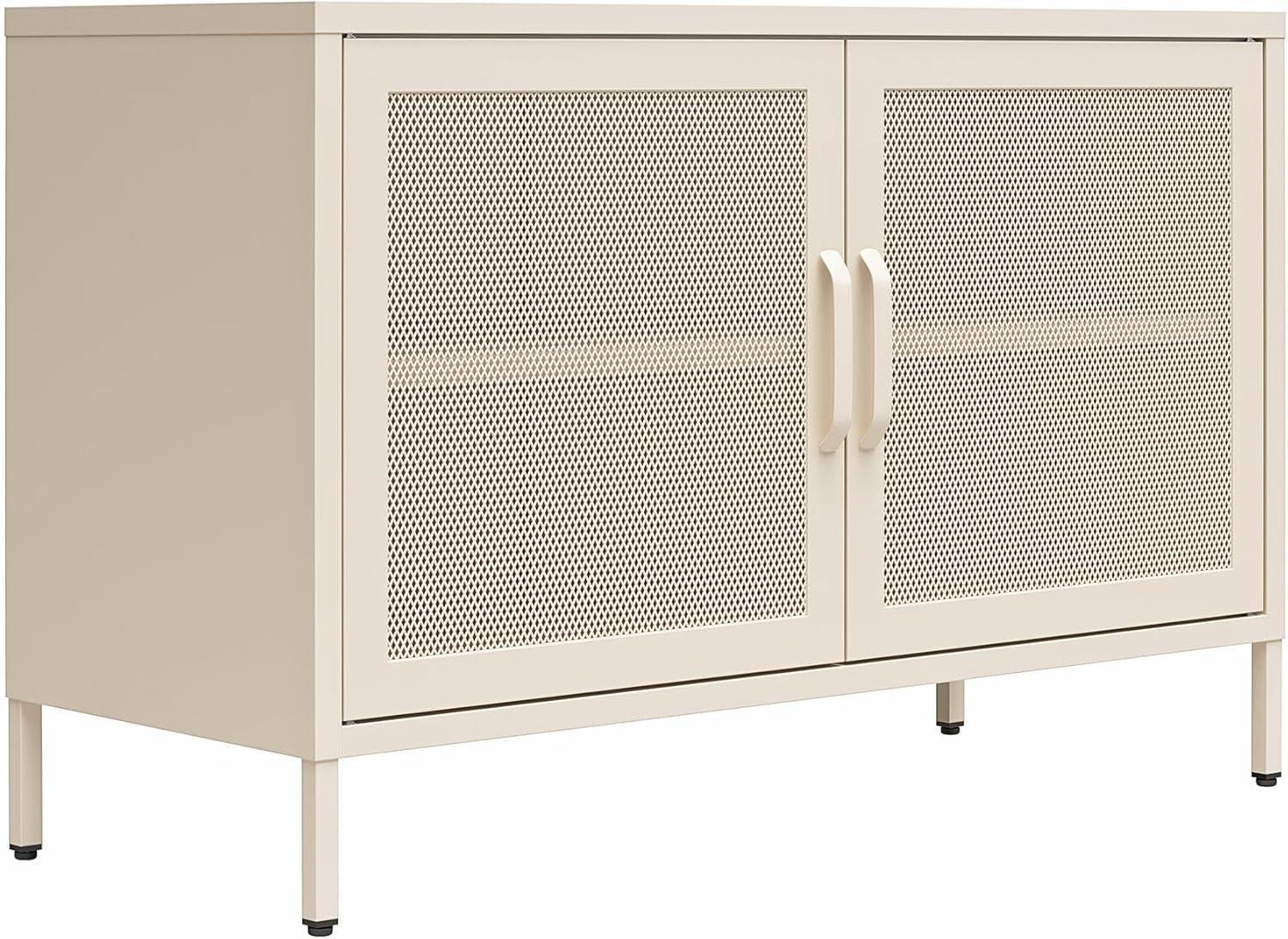 Parchment Metal 2-Door Mesh Storage Cabinet with Adjustable Shelving