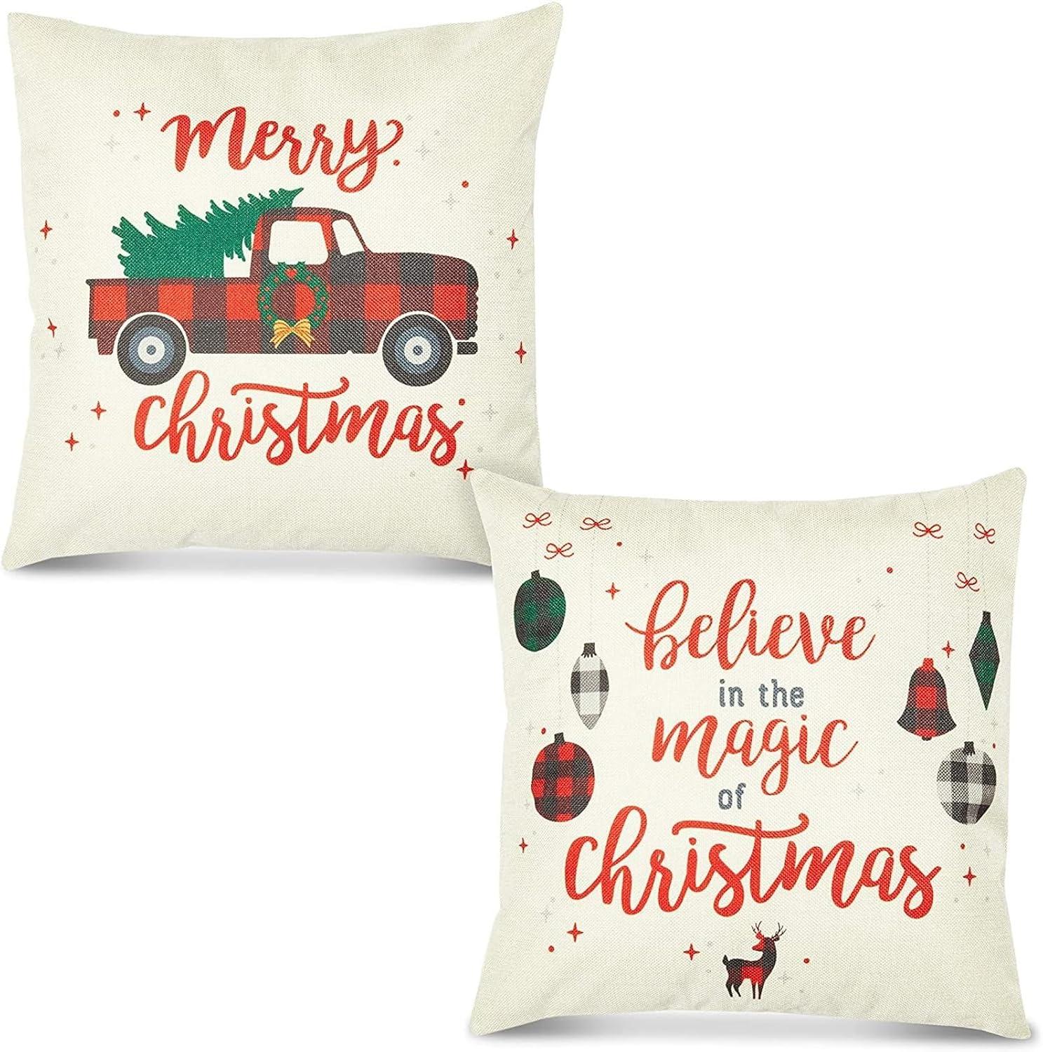 Farmlyn Creek Set of 6 Throw Pillow Covers for Christmas, 18 x 18 Inches, Xmas Decorative Throw Pillows, Ideal Christmas Gift