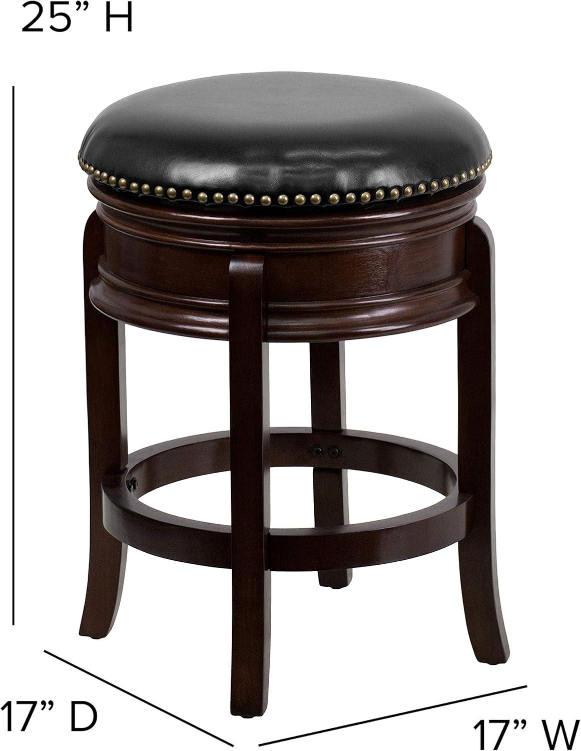 24'' Black Leather Swivel Saddle Wood Counter Stool