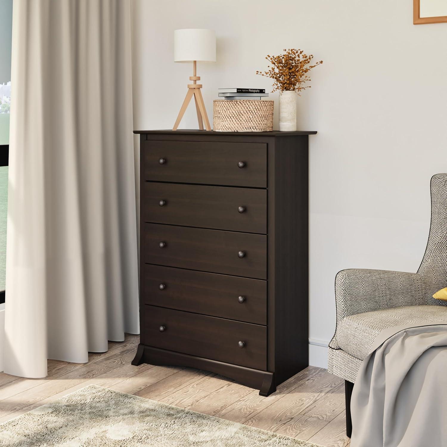 Prepac Fremont Espresso 5-Drawer Chest Dresser for Bedroom for Kids & Adults, 17.75"Dx31.5"Wx44.75"H