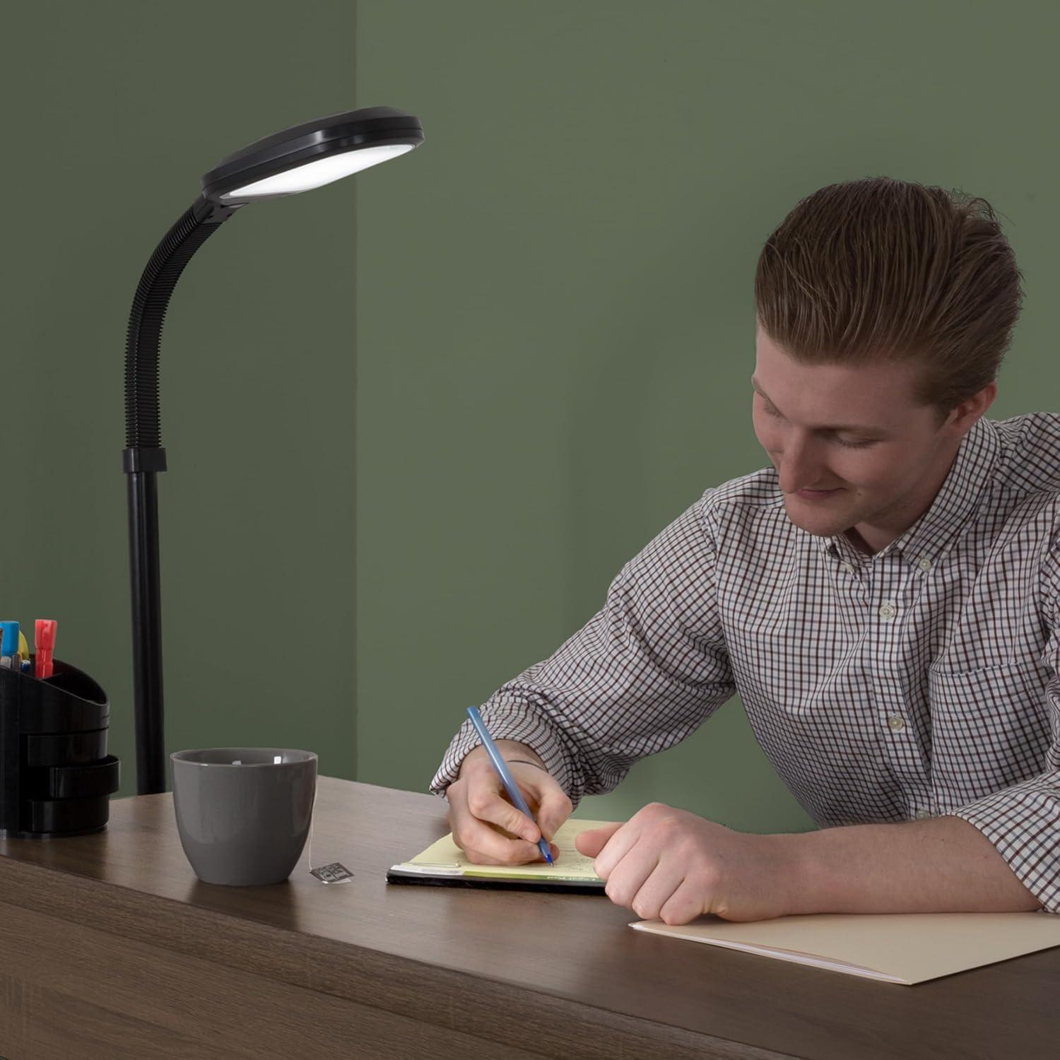 Bedford Home LED Floor Lamp - Full Spectrum Natural Sunlight Lamp with Bendable Neck - Dimmable Reading, Craft, and Esthetician Light (Midnight Black)