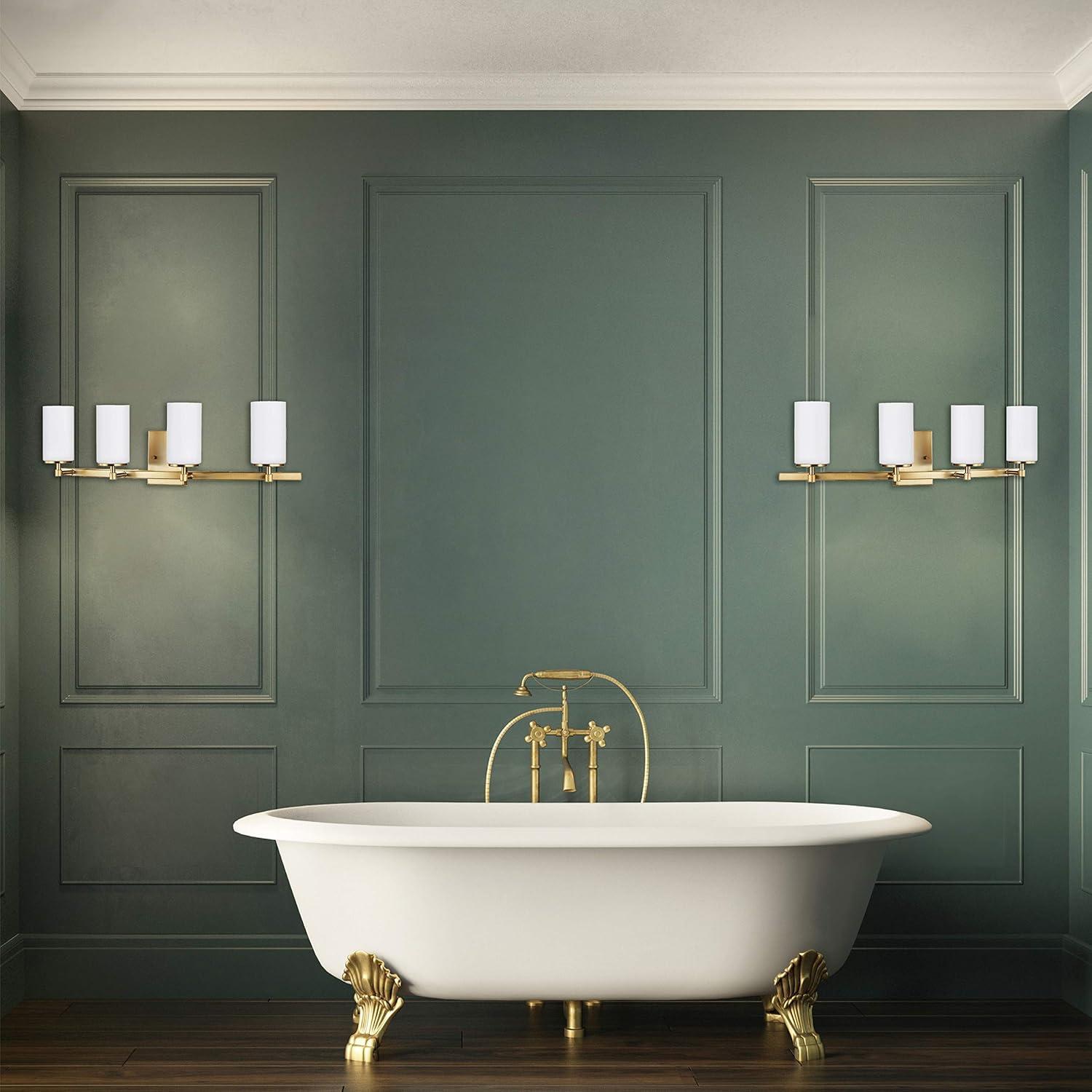 Alturas 30.5 in. 4-Light Satin Brass Modern Contemporary Wall Bathroom Vanity Light with Satin Etched Glass Shades