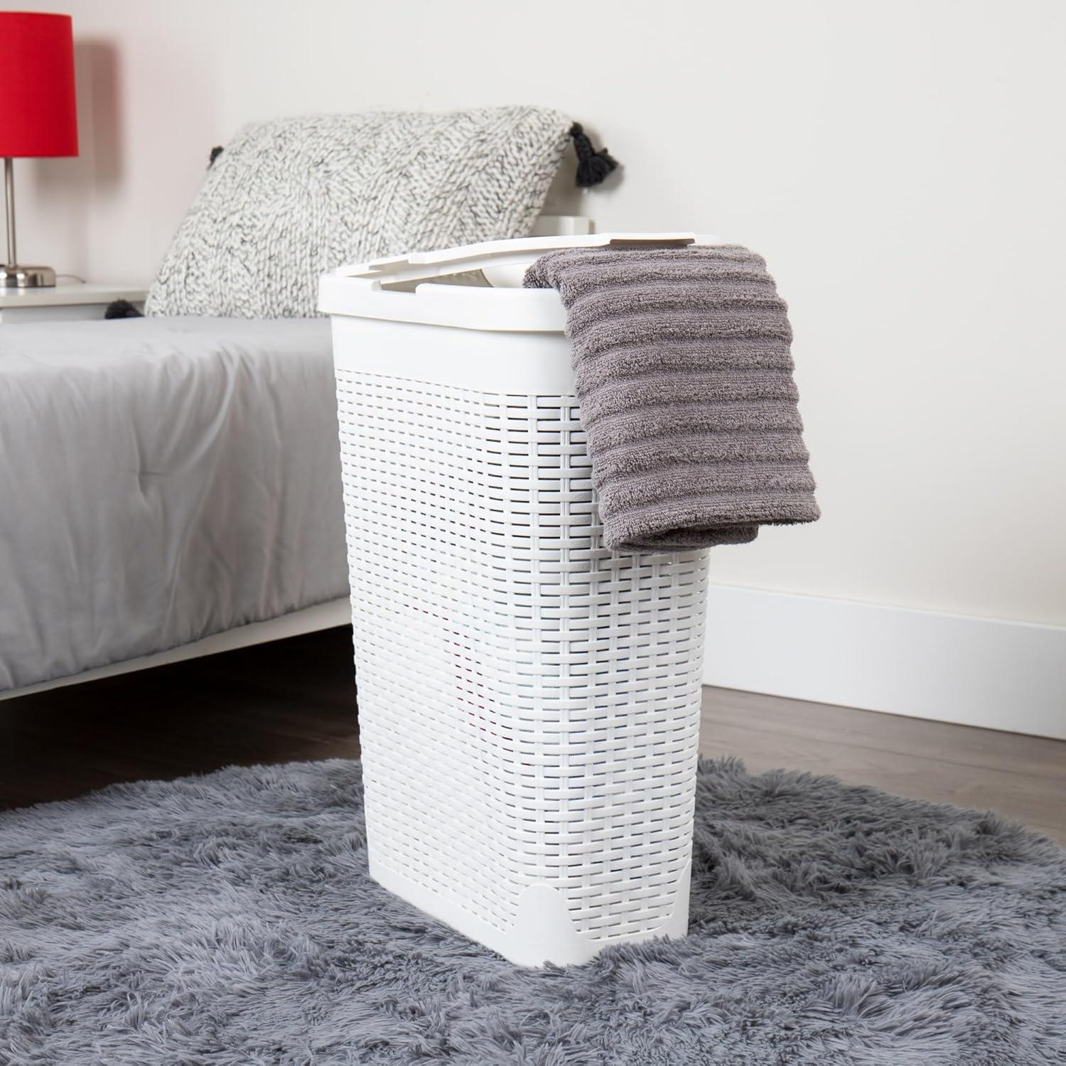 Mind Reader Mind Reader 40L Slim Laundry Hamper, Clothes Basket, Lid, Wicker Design, Plastic