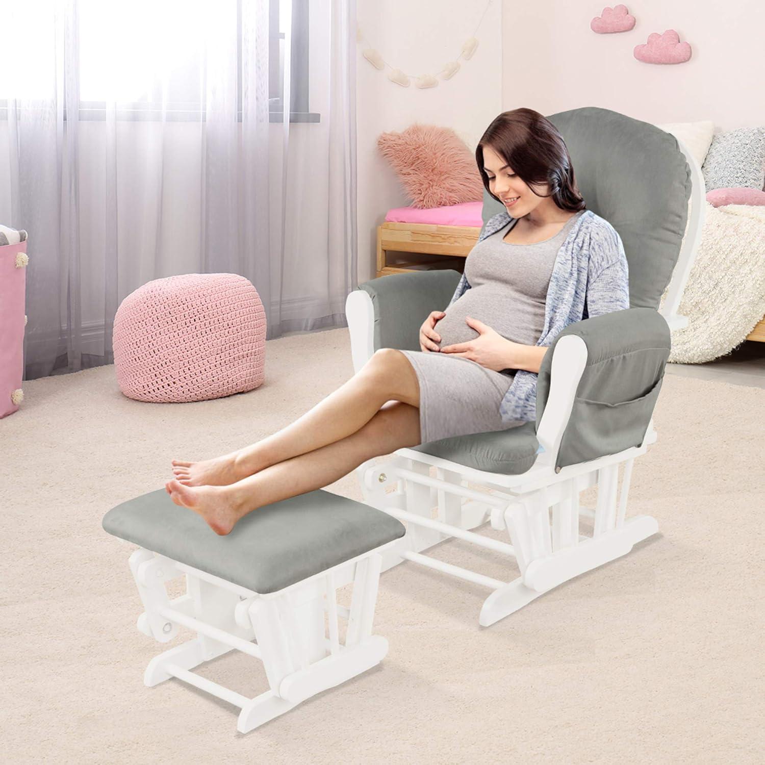 Light Gray Upholstered Nursery Glider and Ottoman Set