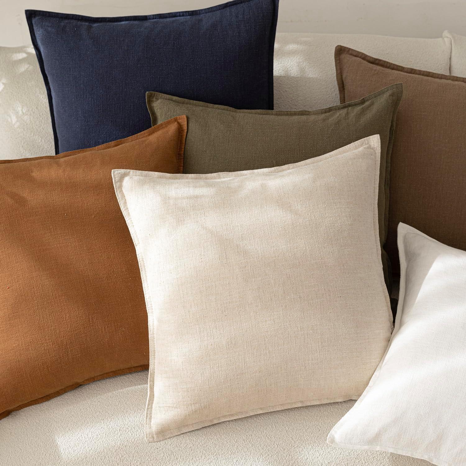 MIULEE Throw Pillow Covers Boho Farmhouse 18x18 Set of 2 Decorative Beige Couch with Fringe Chic Cotton Pillowcases Home Decor Accents for Cushion Soft Bed Living Room