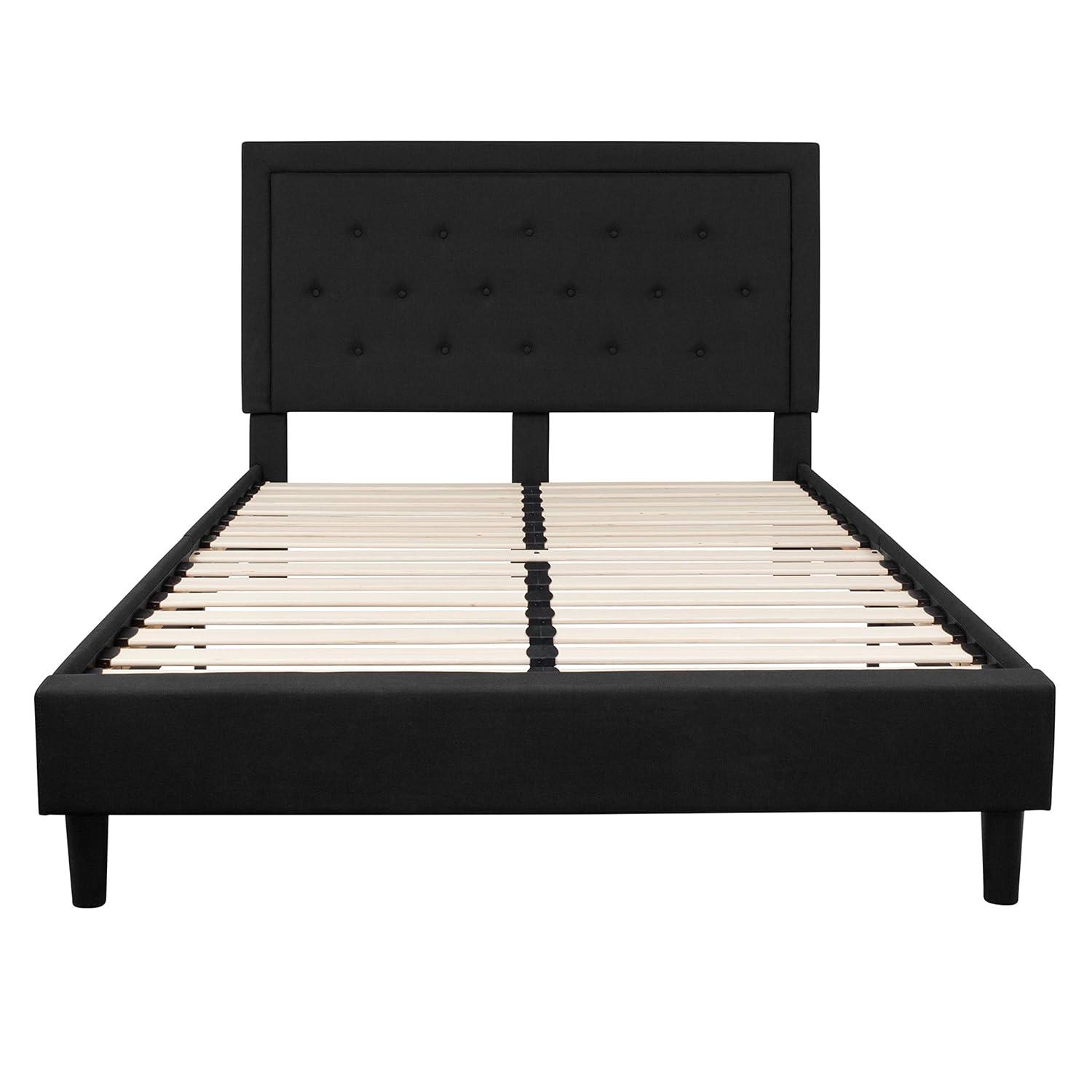 Flash Furniture Roxbury Queen Size Tufted Upholstered Platform Bed in Black Fabric