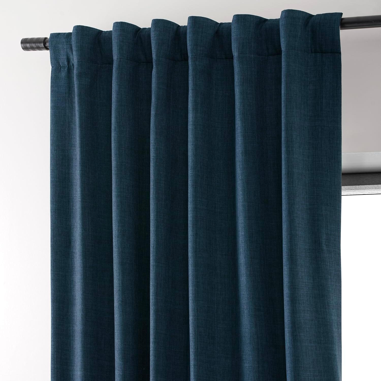 Voyager Blue 84" Blackout Linen Curtains with Rod Pocket