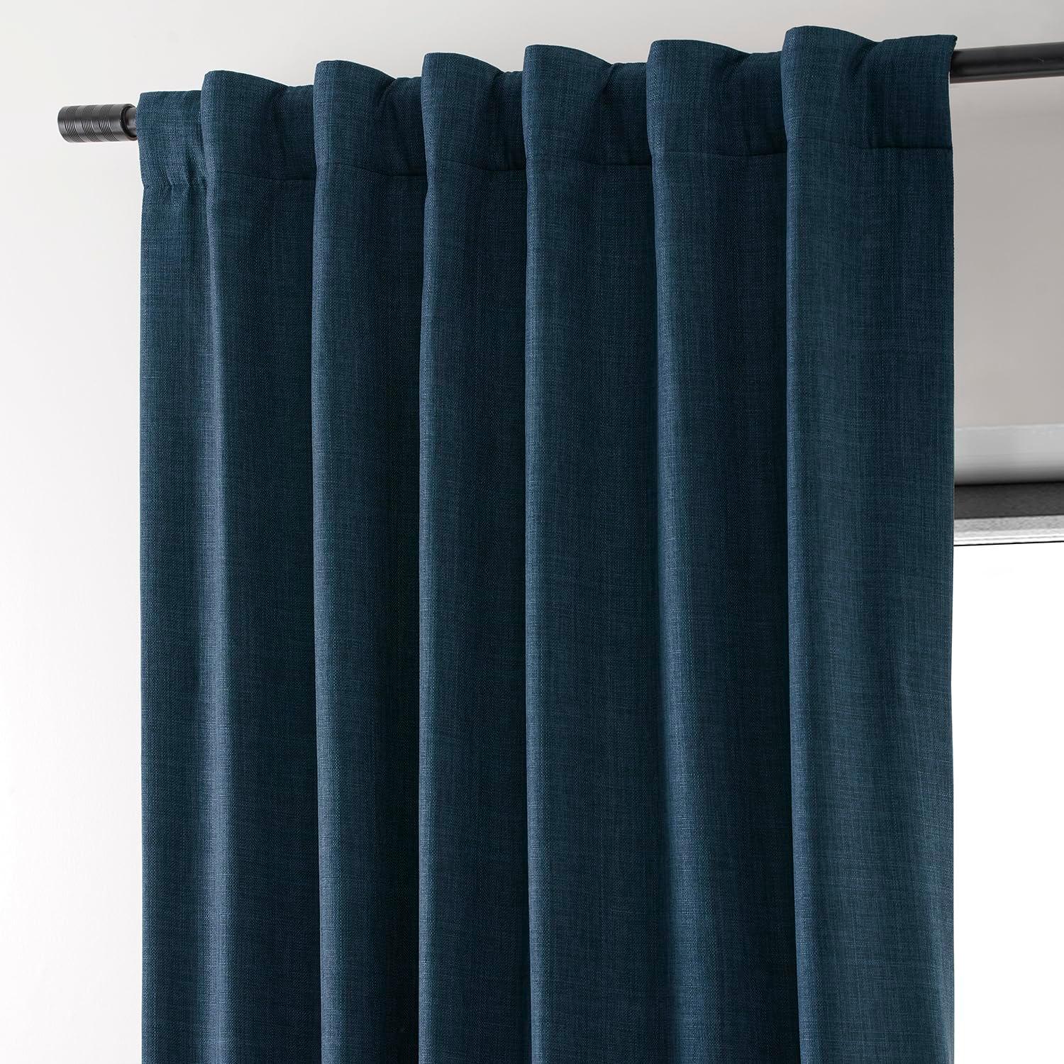 Signature Voyager Blue Faux Linen Blackout Curtain (1 Panel), Voyager Blue, 50W X 84L