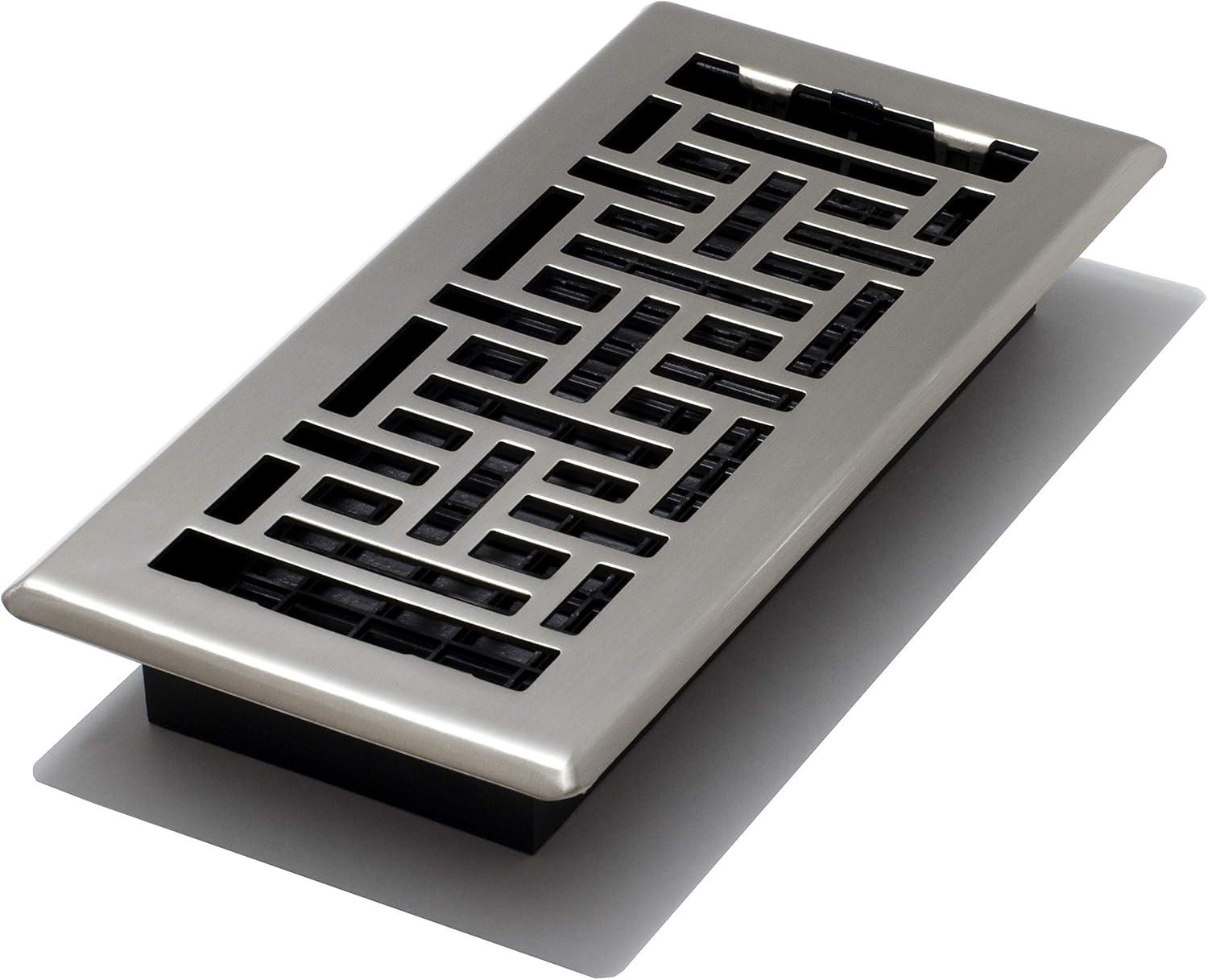 Decor Grates 4" x 10" Steel Plated Brushed Nickel Finish Oriental Design Floor Register