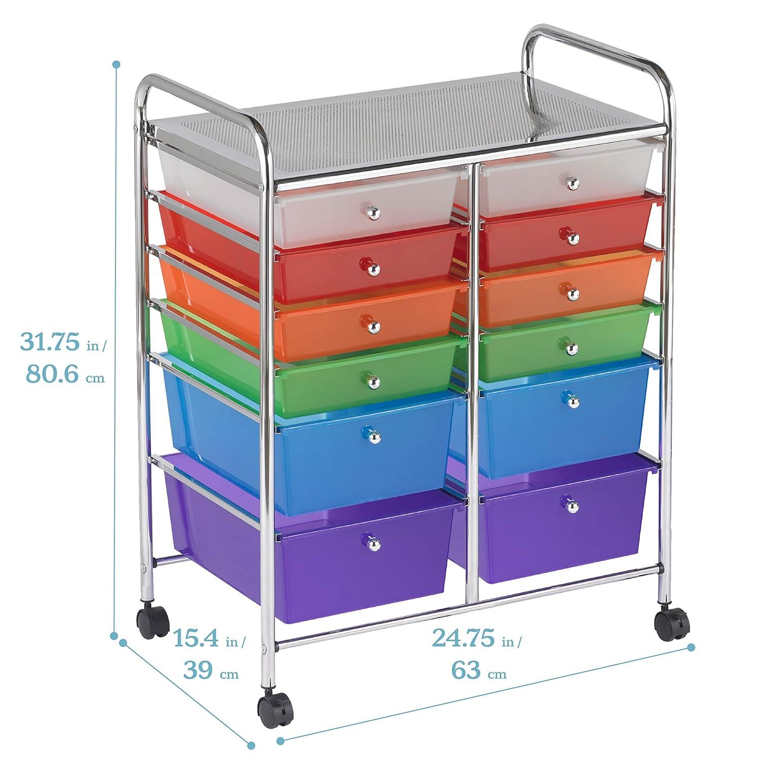 ECR4Kids 12-Drawer Mobile Organizer, Assorted