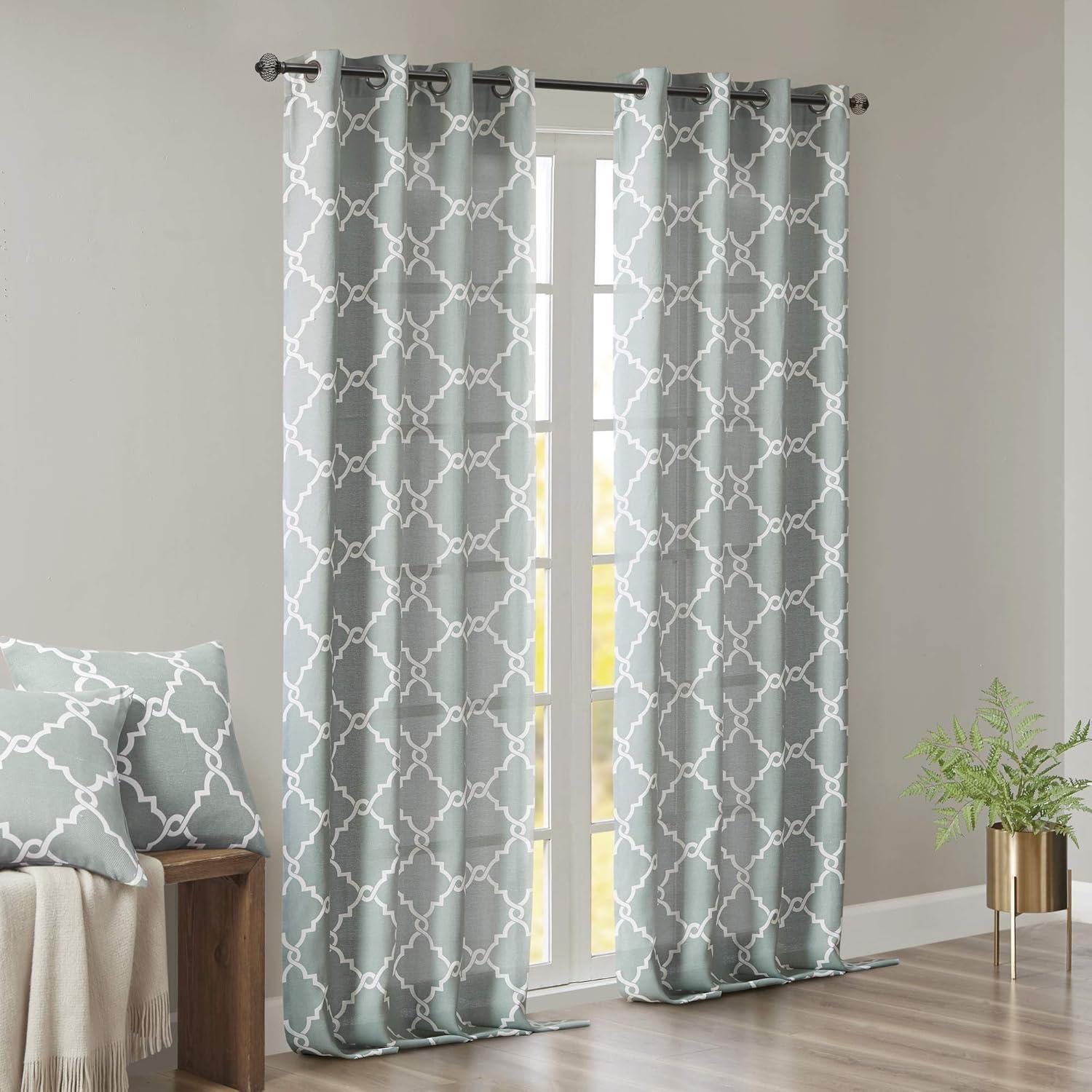 Fretwork Print Grommet Top Window Curtain Panel