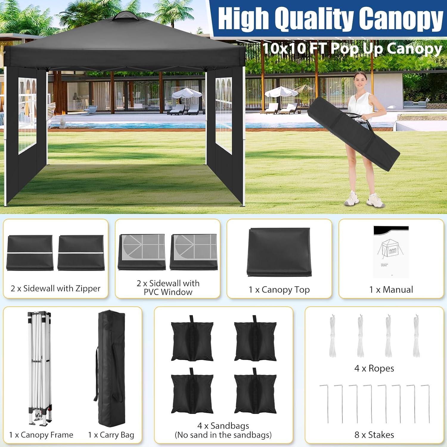 COBIZI 10X10 Ez Pop Up Canopy Tent Outdoor Event Shelter Party Tent One Person Quick Setup Portable Folding Waterproof Canopy Pop Up Tent for Party Camping Patio Beach,Black