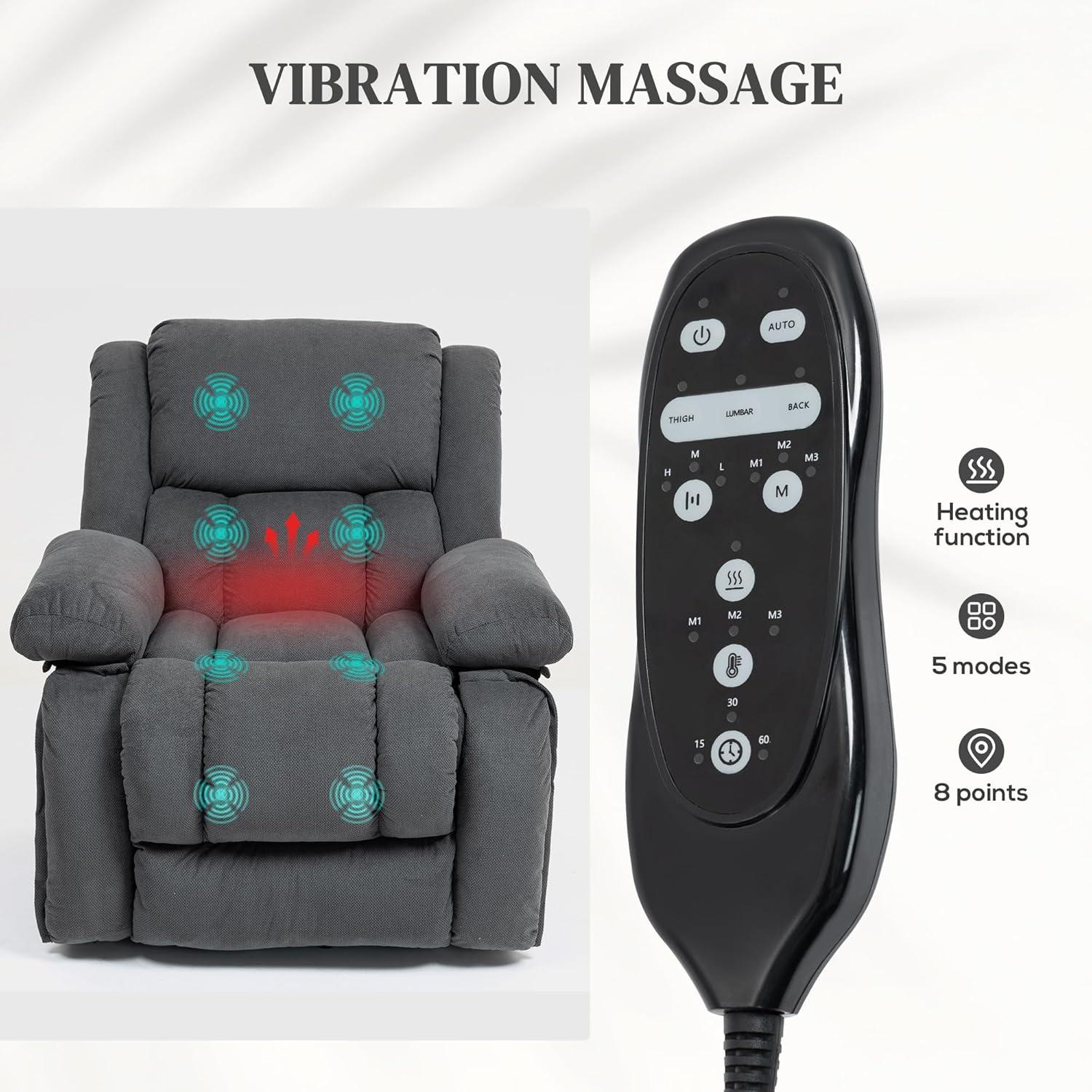 HOMCOM Power Lift Recliner Chair with Massage and Heat, Electric Lift Chair for Elderly, Gray