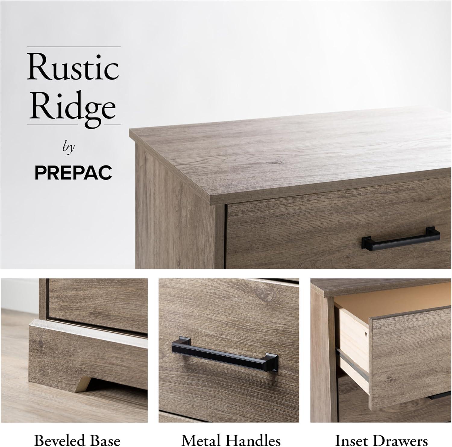 Prepac Rustic Ridge Farmhouse Bedside Nightstand with 3 Drawers