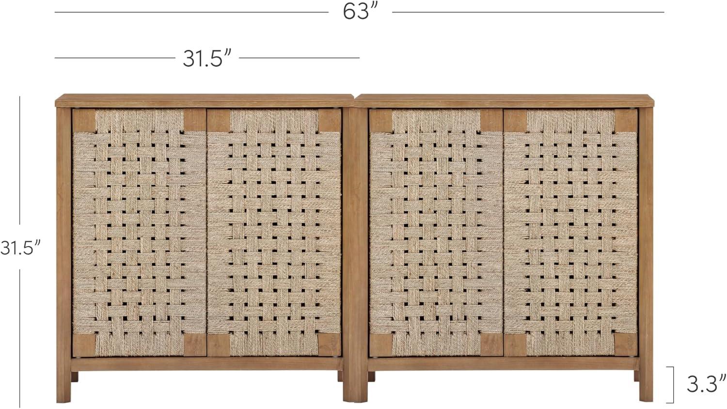 Rustic Wood TV Stand Cabinet With Seagrass Door Panels