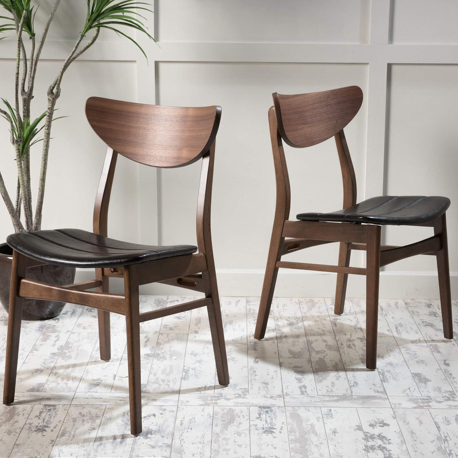 Christopher Knight Home Anise Leather / Walnut Dining Chairs, 2-Pcs Set, Dark Brown / Walnut Finish 2-Pcs Set Dark Brown / Walnut Finish