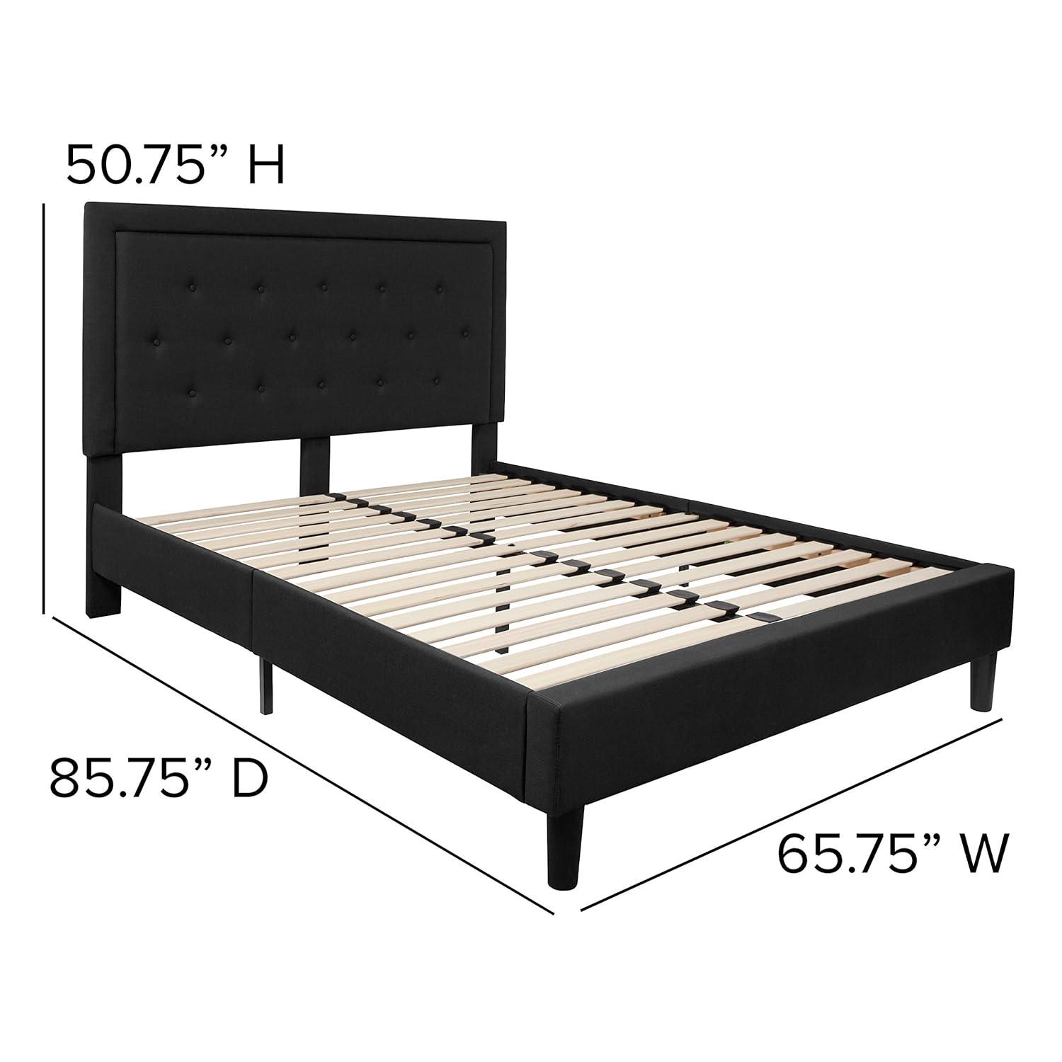Flash Furniture Roxbury Queen Size Tufted Upholstered Platform Bed in Black Fabric