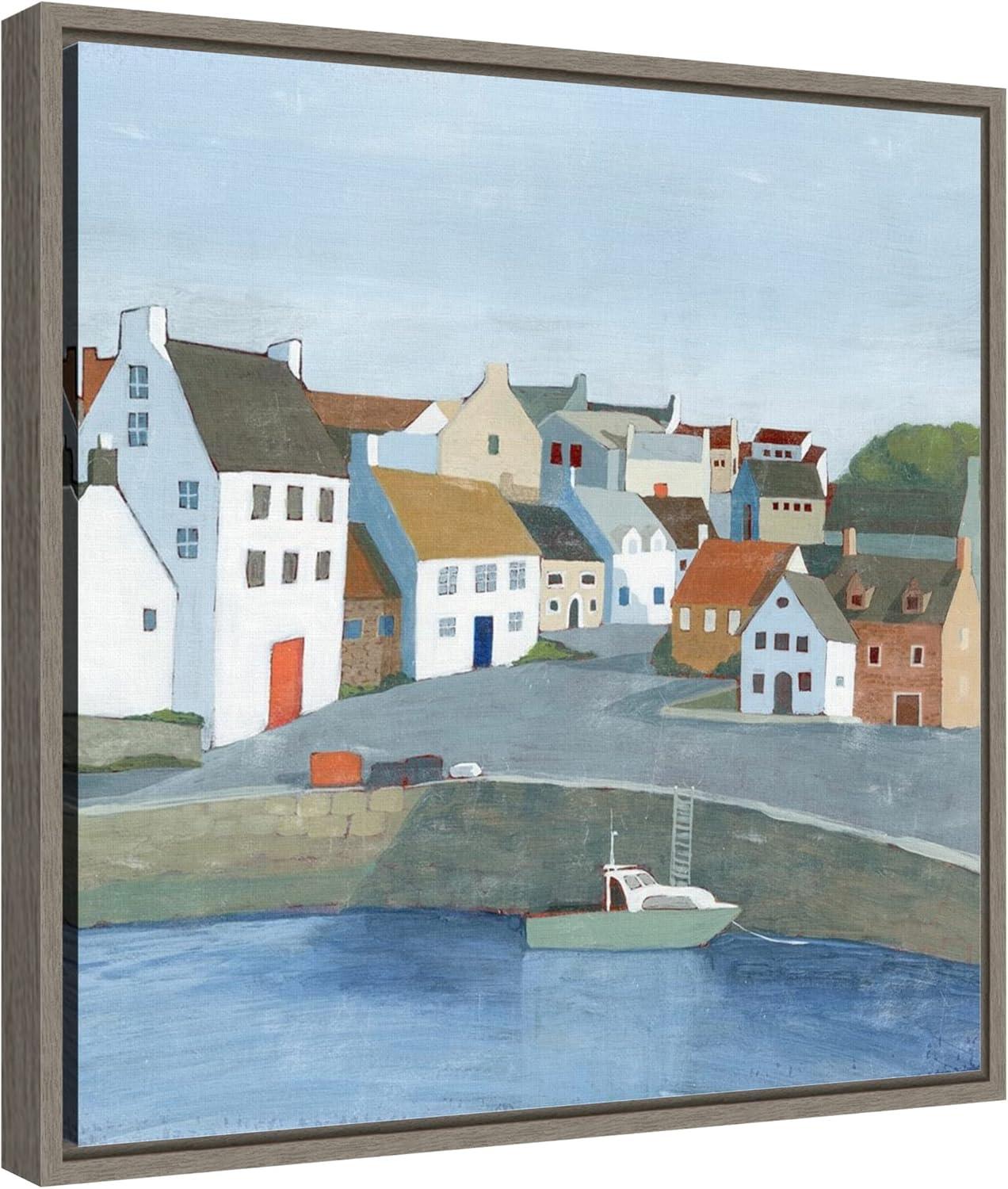 Amanti Art Old Coast Town and Boat II by Grace Popp Canvas Wall Art Print Framed 16 x 16-in.