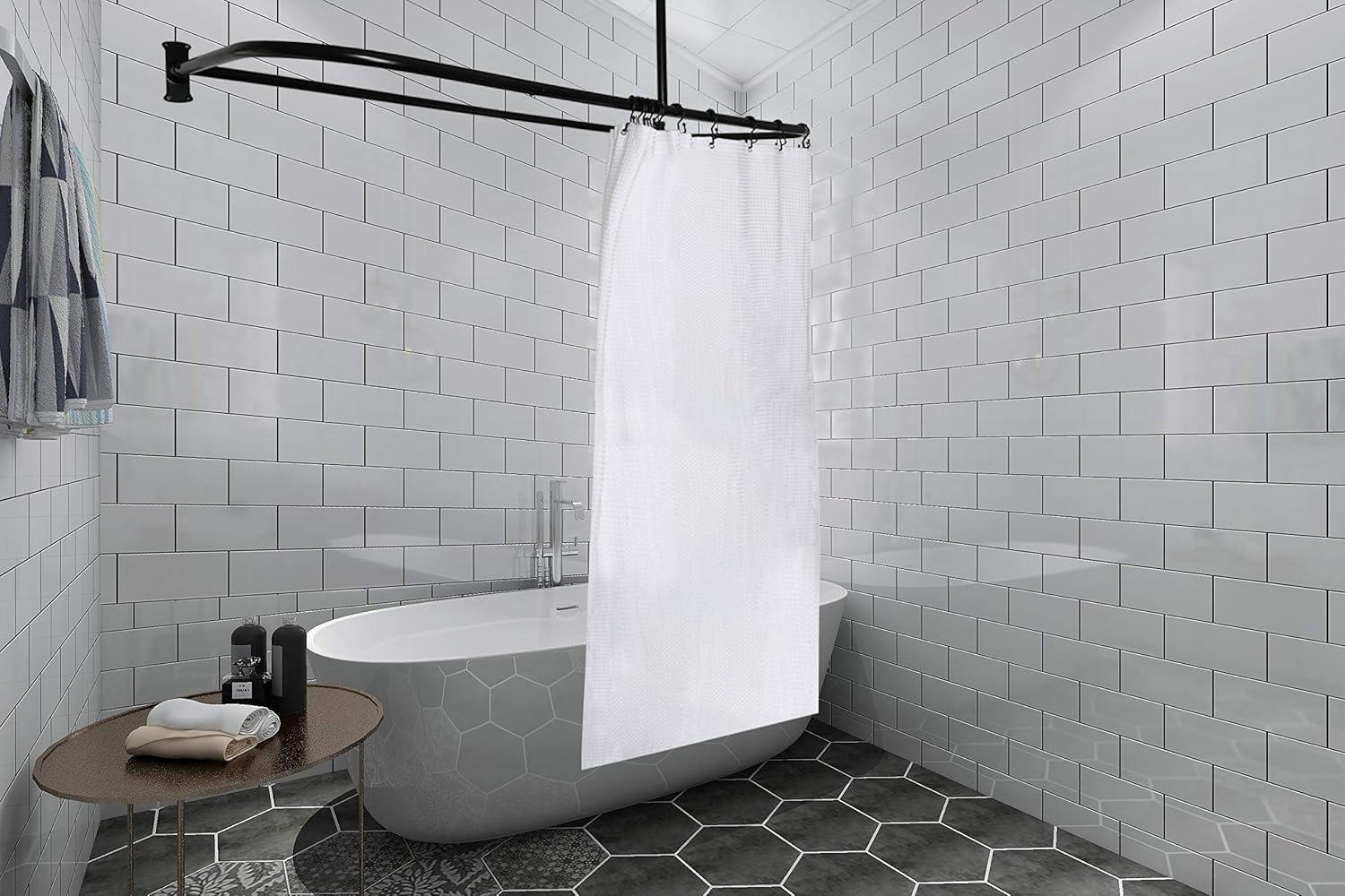 Rustproof 60 in. Large Size by 25 in. Aluminum D-Shape Shower Rod in Black
