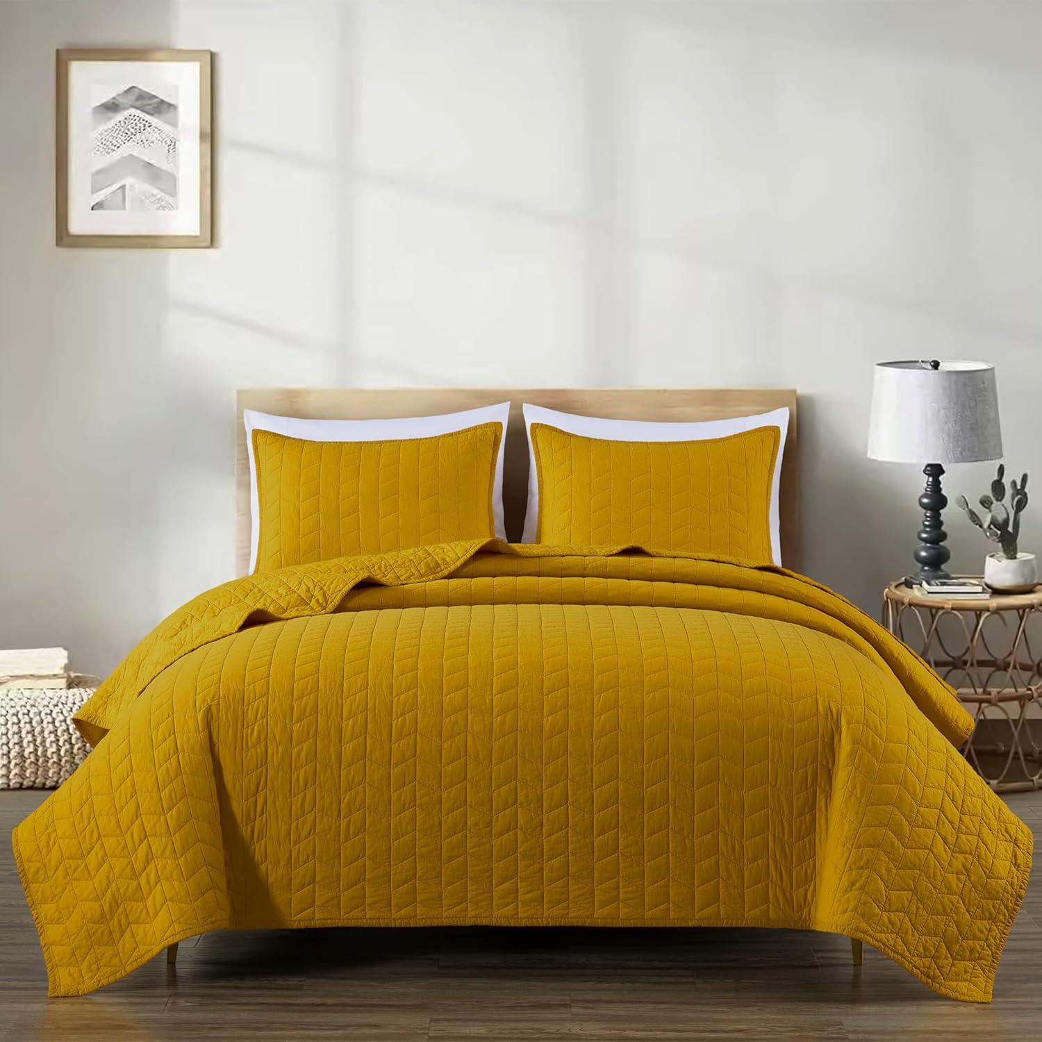 Chezmoi Collection Solid Color Embroidery Stitching Cotton Quilt Sets Cotton Quilt Set