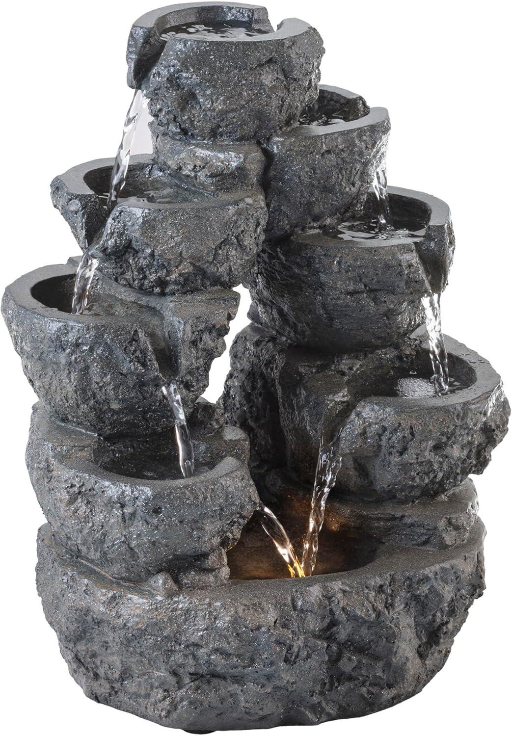 14" Resin Multi Tiered Cascading LED Fountain Gray - Alpine Corporation