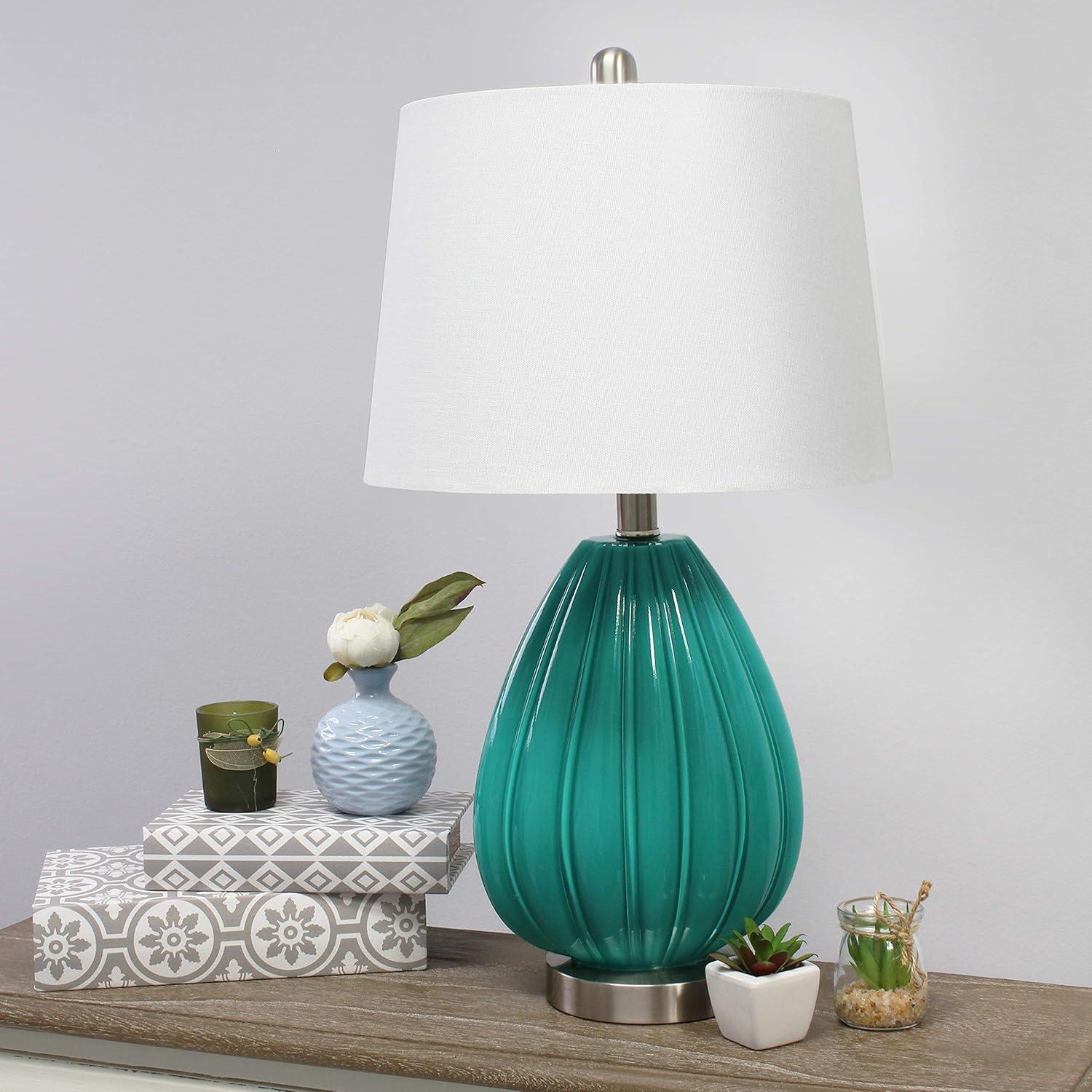 Elegant Designs Modern Creased Table Lamp with Fabric Shade - Teal