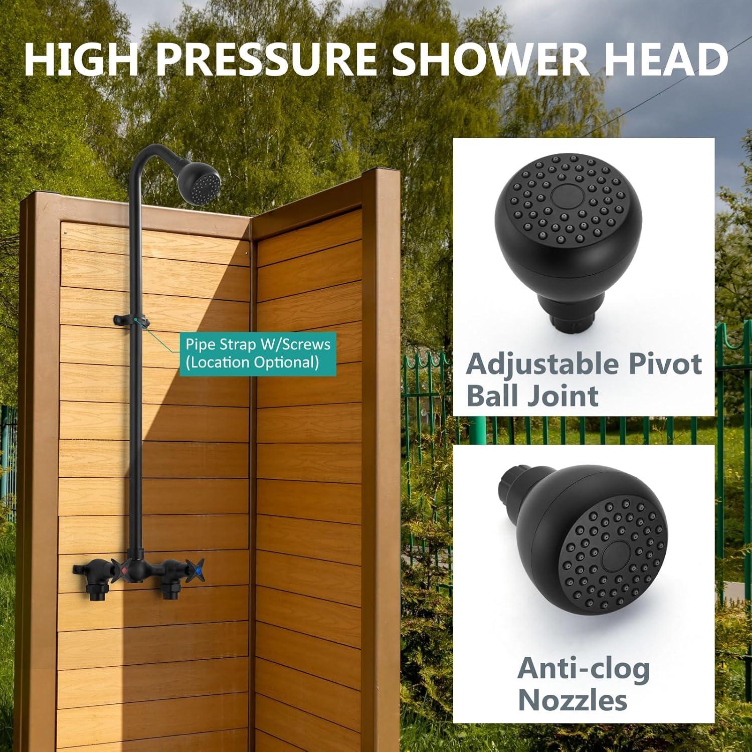 Matte Black Adjustable Outdoor Shower Kit with Brass Valve