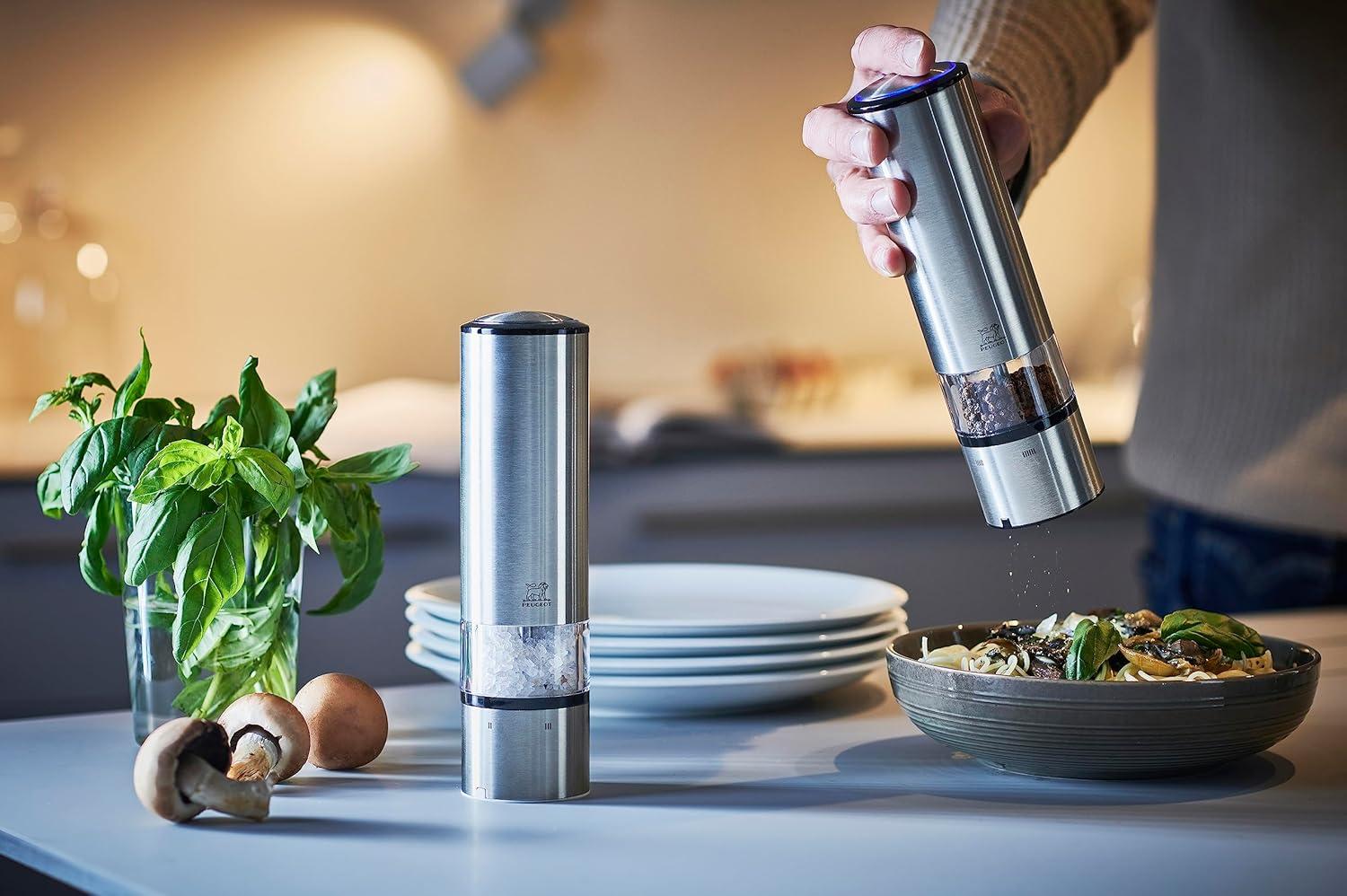 Stainless Steel Electric Salt and Pepper Mill Set with LED Light