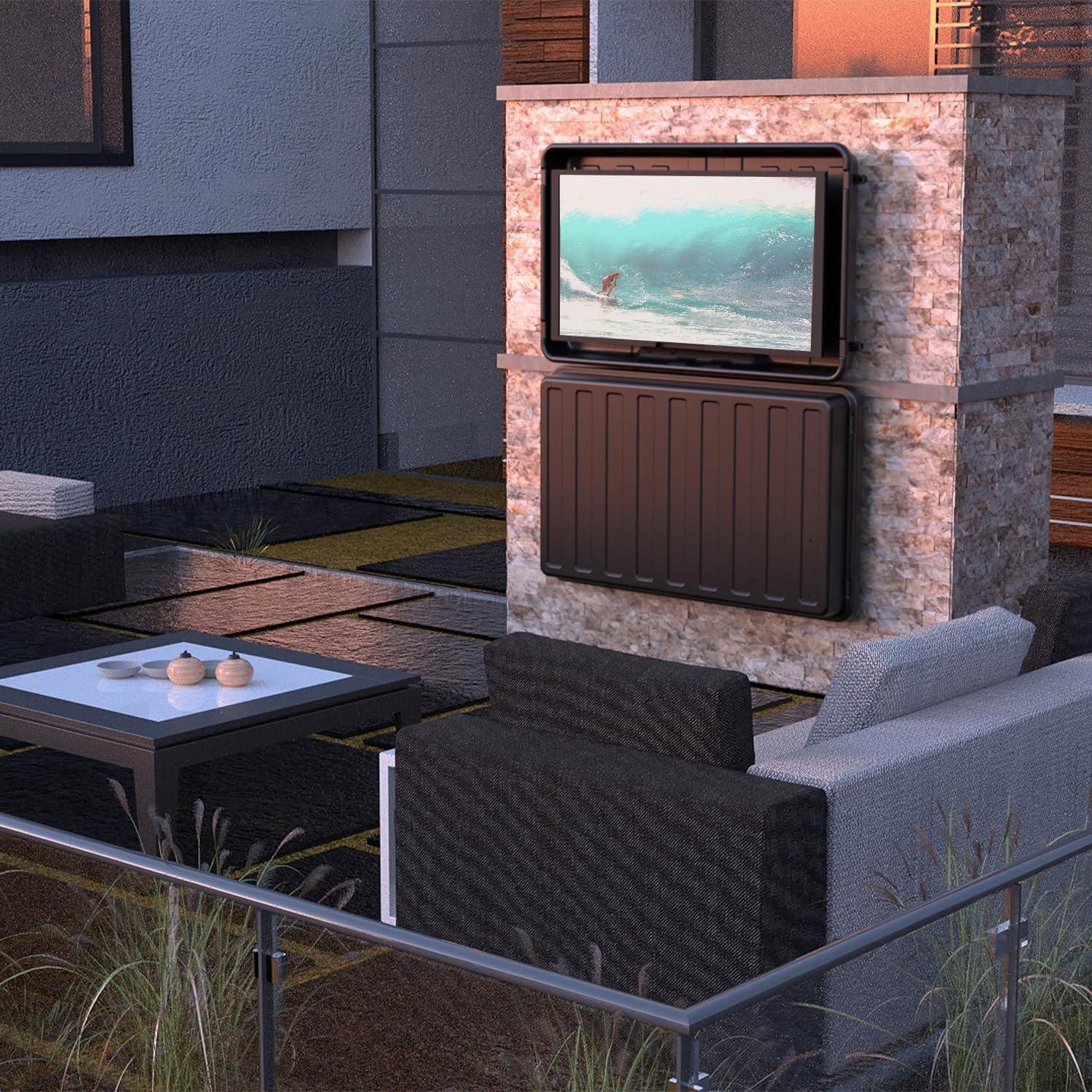 Black ABS Plastic Full-Motion Outdoor TV Enclosure with Wall Mount