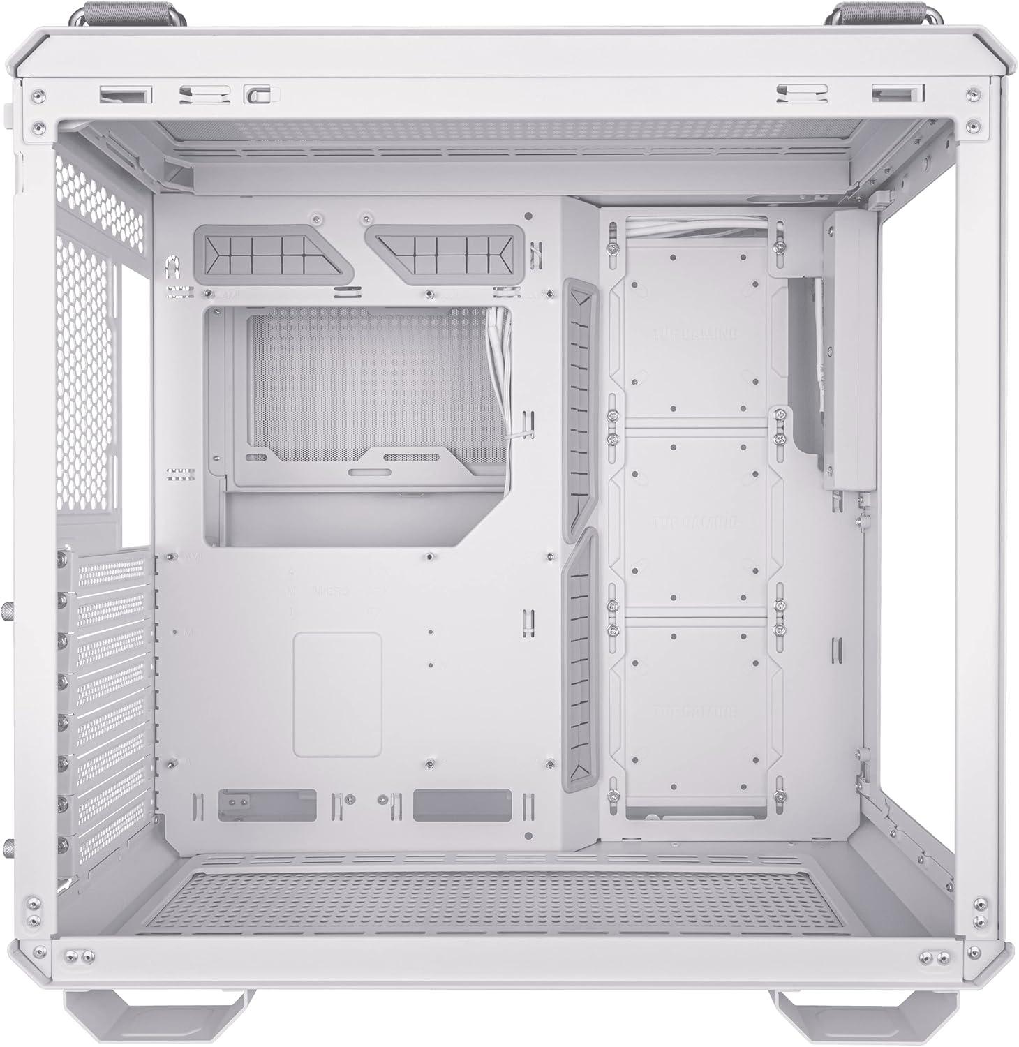 ASUS TUF Gaming GT502 White ATX Mid-Tower Computer Case with Front Panel RGB Button, USB 3.2 Type-C and 2x USB 3.0 Ports, 2- way Graphic Card Mounting Orientation Compatible, 360mm and 280mm Radiator