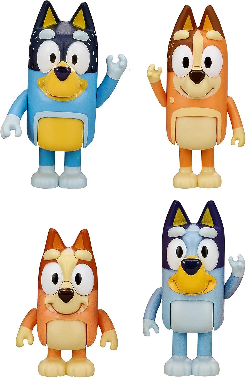Bluey Family Figure 4-Pack, with Mum Dad Bingo Bluey, Ages 3+, Toddler Toys
