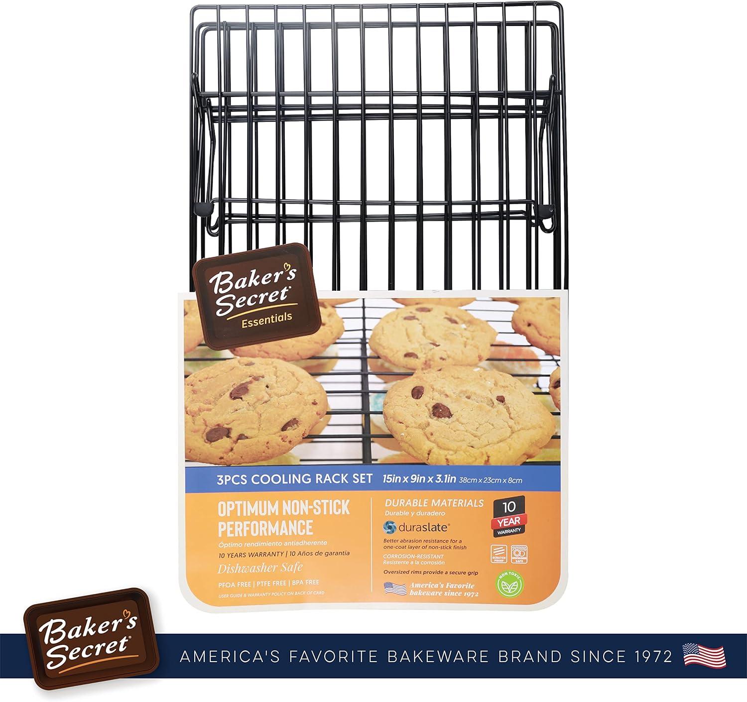 Baker's Secret Non-stick Set of 3 Cooling Rack Set 15.7"x9.8" Dark Grey Essentials Line Carbon Steel