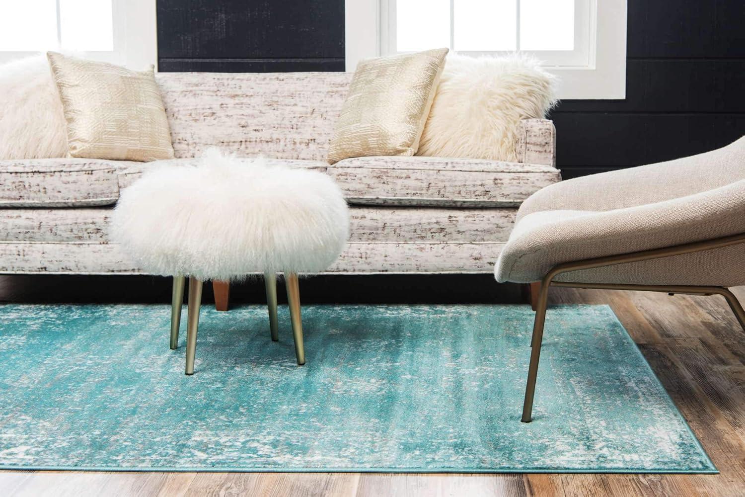 Unique Loom Sofia Collection Area Rug - Casino (6' 1" x 9' Rectangle Turquoise/Ivory)