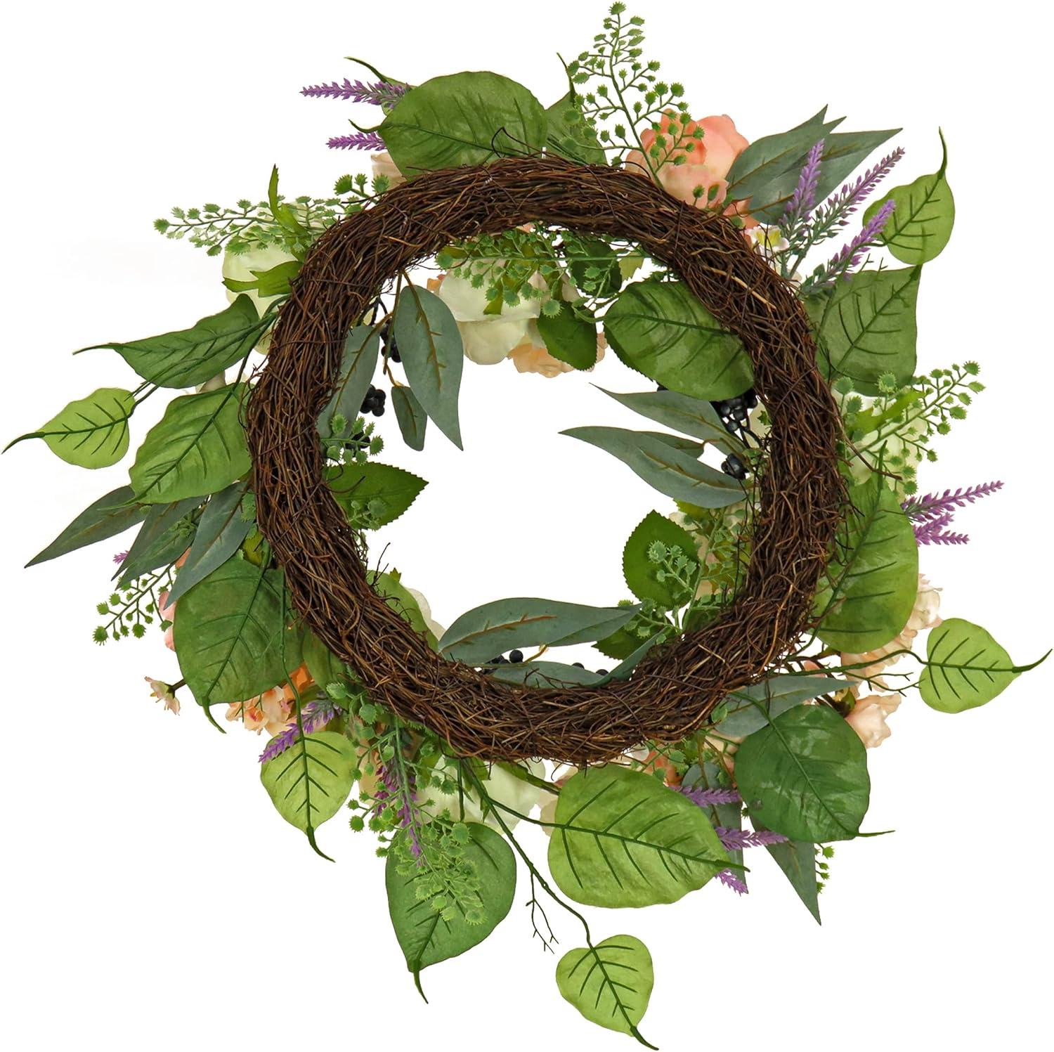 24" Artificial Rose and Peony Woven Branch Base Wreath - National Tree Company