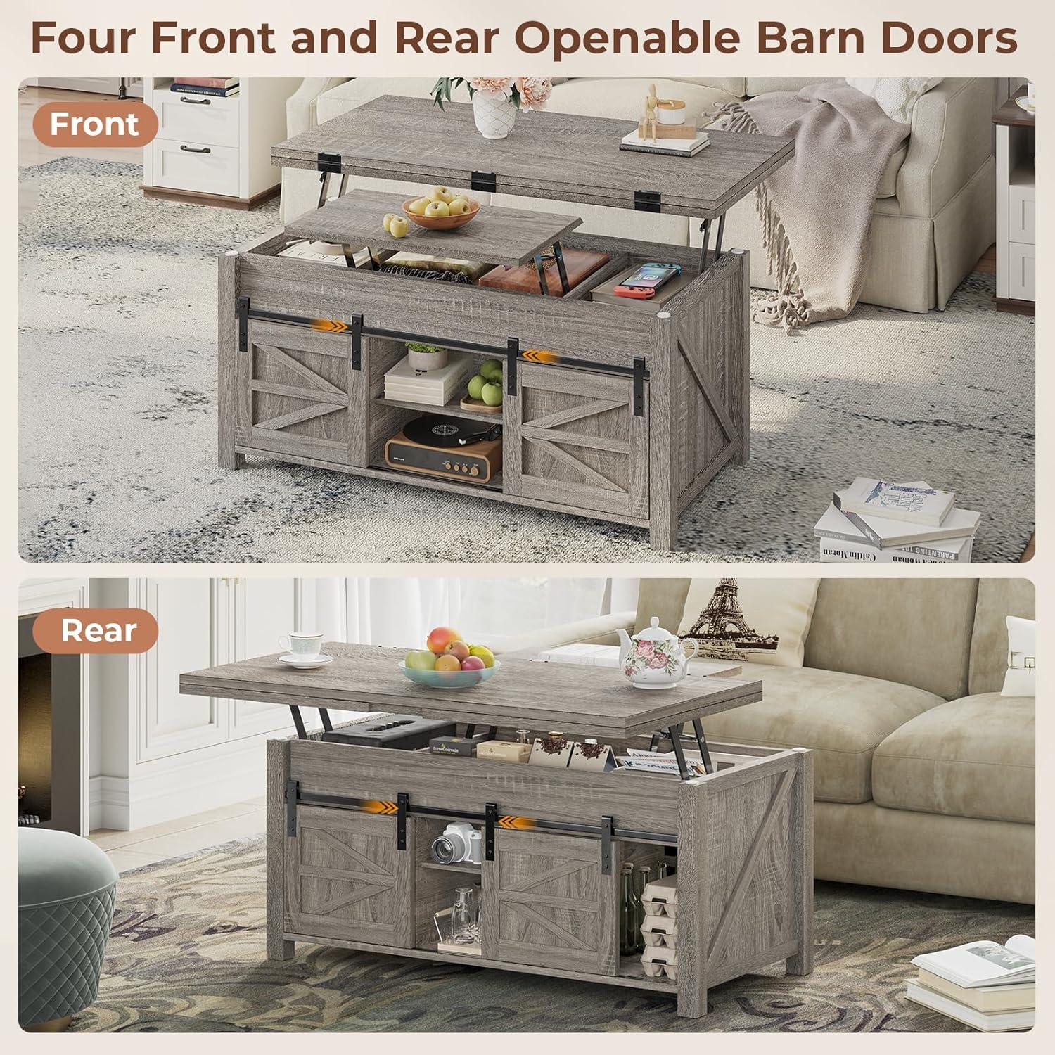 Jode Lift Top Coffee Table for Living Room with 4 Sliding Barn Doors
