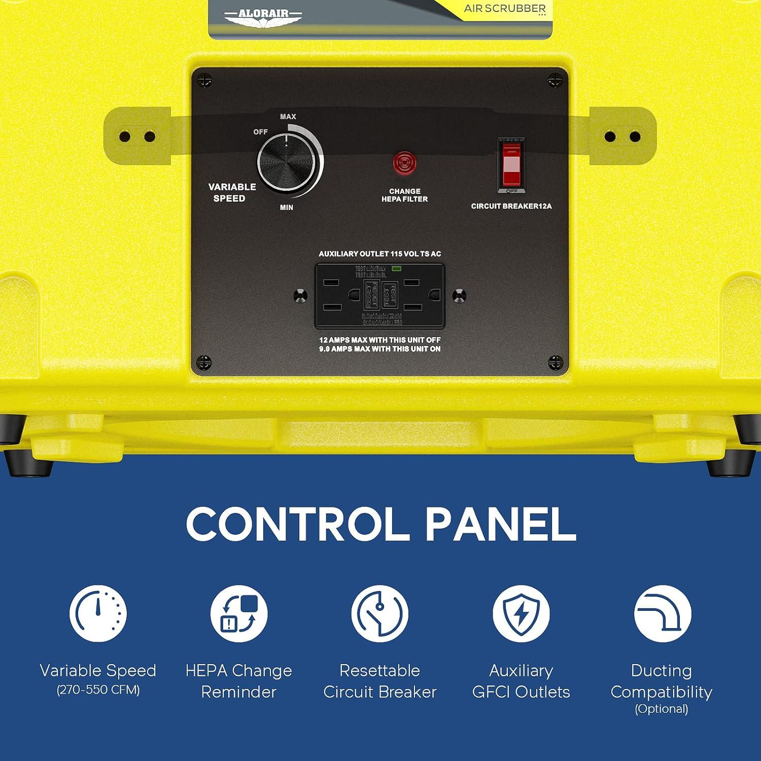 ALORAIR Air Scrubber with 3-Stage Filtration, Stackable Negative Air Machine for Industrial and Commercial Use, Yellow