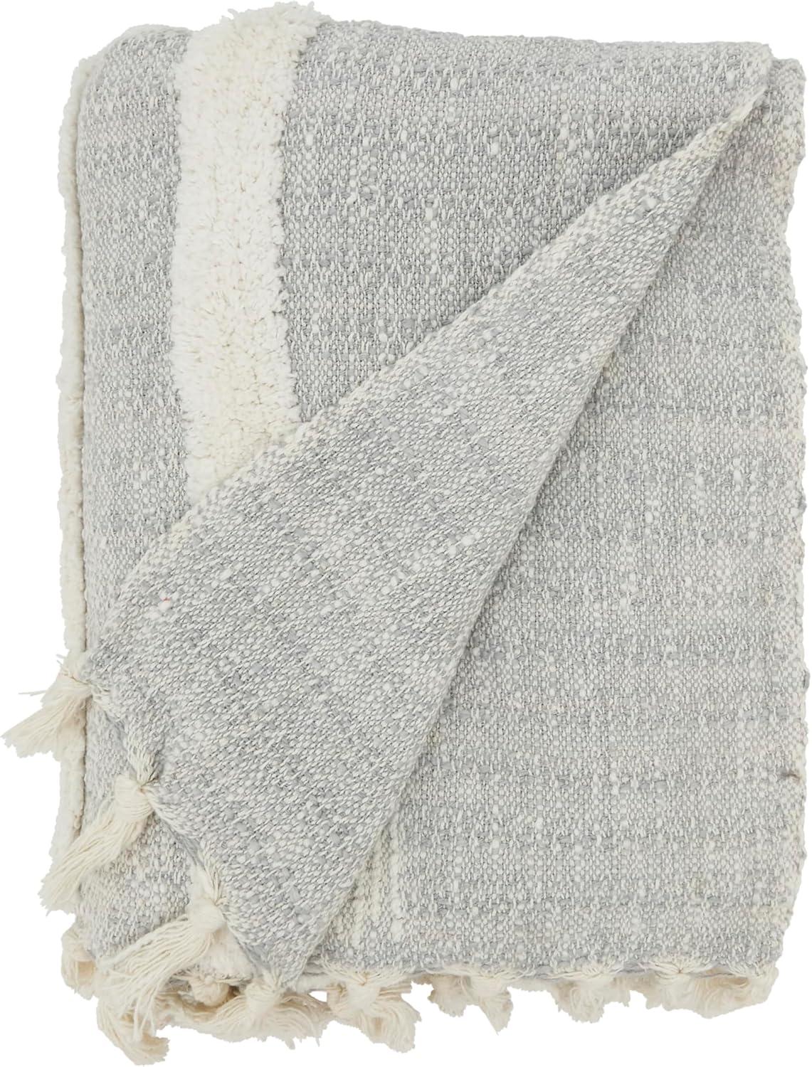 Saro Lifestyle Comfy Tufted Knit Fringed Throw, Gray, 50"x60"