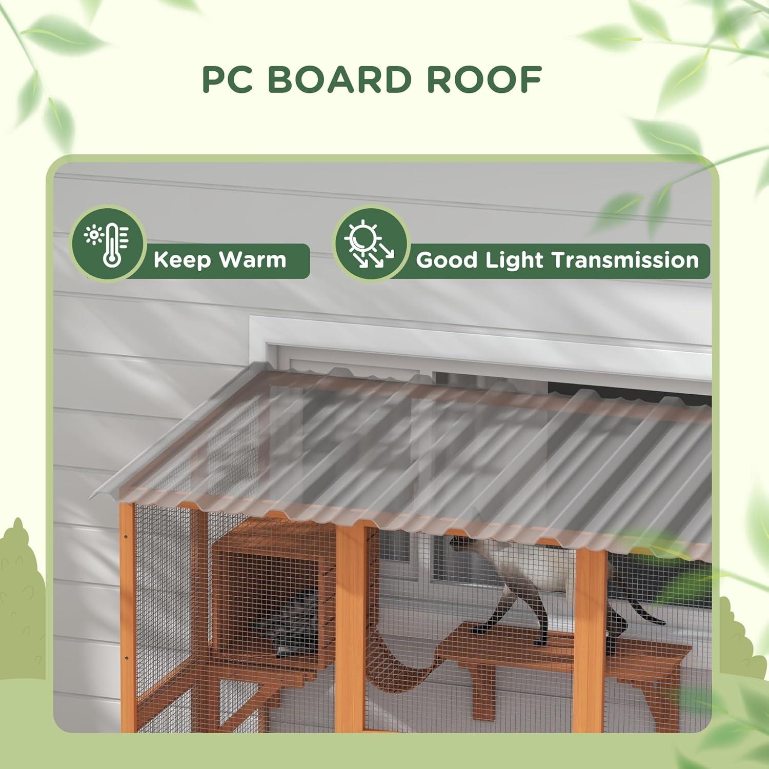 PawHut Catio, Outdoor Cat Enclosure Window Box Wooden Cat House w/ Weather Protection Roof for 2 Kitties with Resting Box, Platforms & Bridge