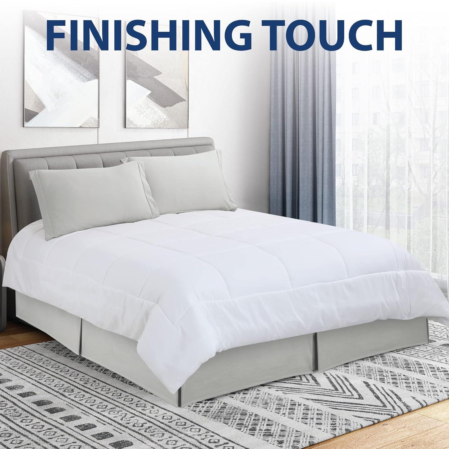 Swift Home | Basics Pleated Microfiber Bed Skirt 14-inch Drop Light Gray King