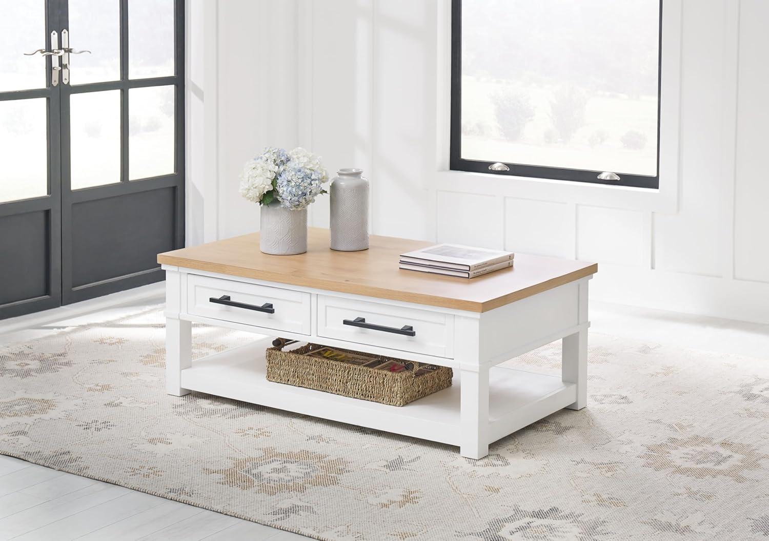 Signature Design by Ashley Ashbryn Rectangular 2 Drawer Coffee Table, White/Natural