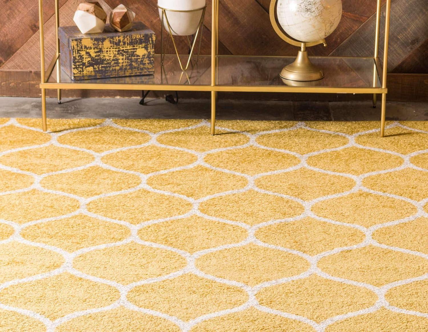 Sunlit Yellow Trellis Frieze 9' x 12' Synthetic Area Rug